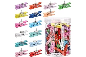 100 Colorful Push Pin with Wooden Clips, Ideal Tacks for Cork Boards,...