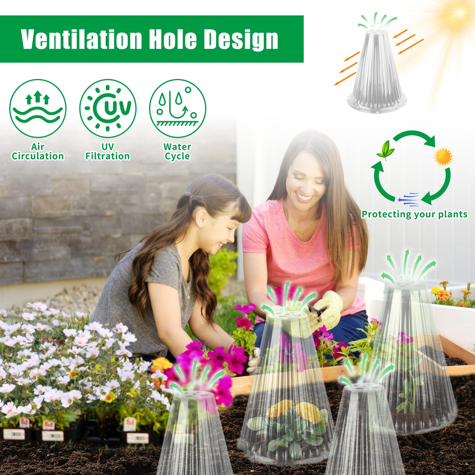 Confezione da 20 campane da giardino per piante, copertura riutilizzabile per piante, coperture per piante, protezione da animali, lumache, uccelli, polli, insetti, 23,3 cm di altezza x 19,2