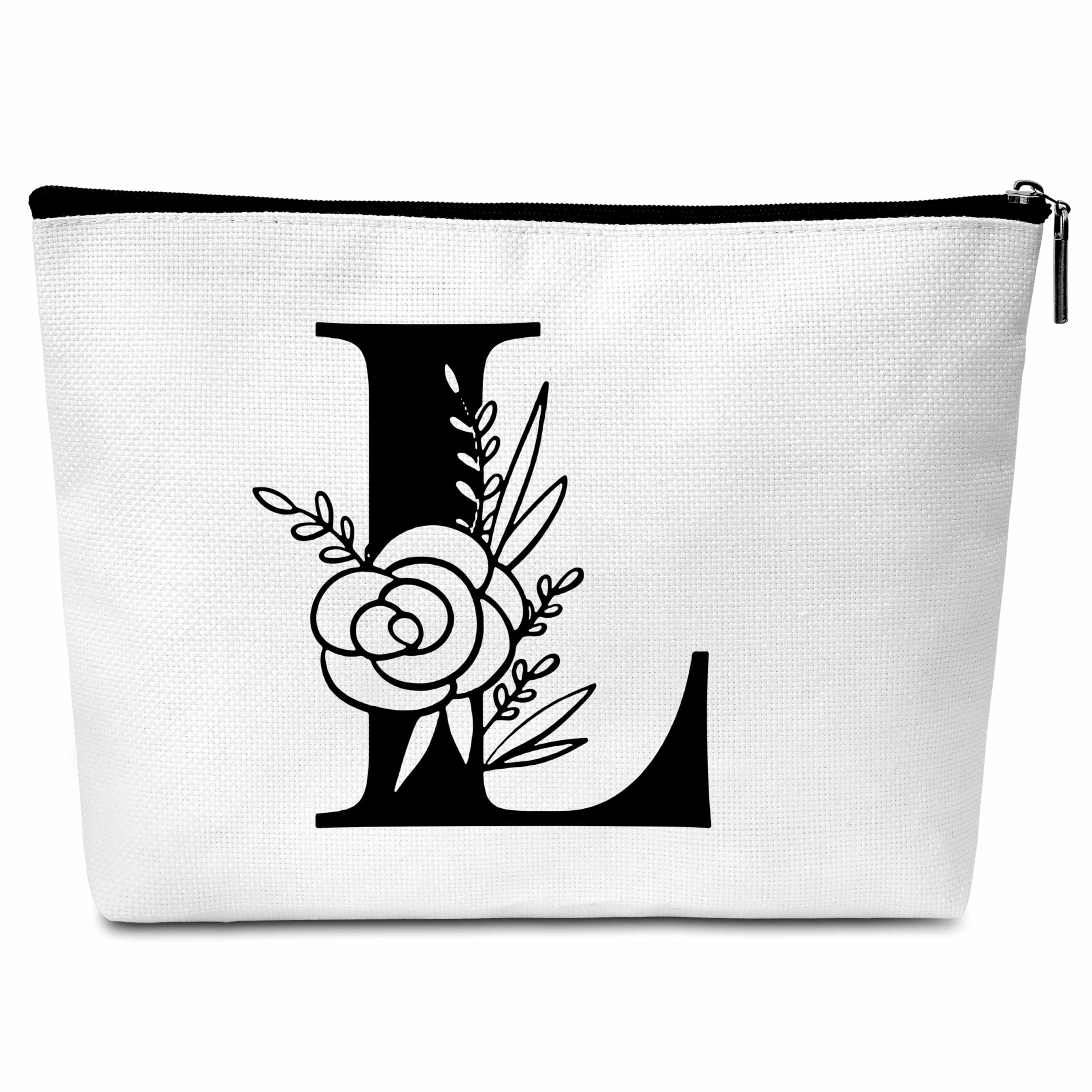 Buildinest Flower Letter Makeup Bag Letter L Cosmetic Bag Personalized Makeup Bag with Initials Monogrammed Bridesmaid Gifts for Women Friends