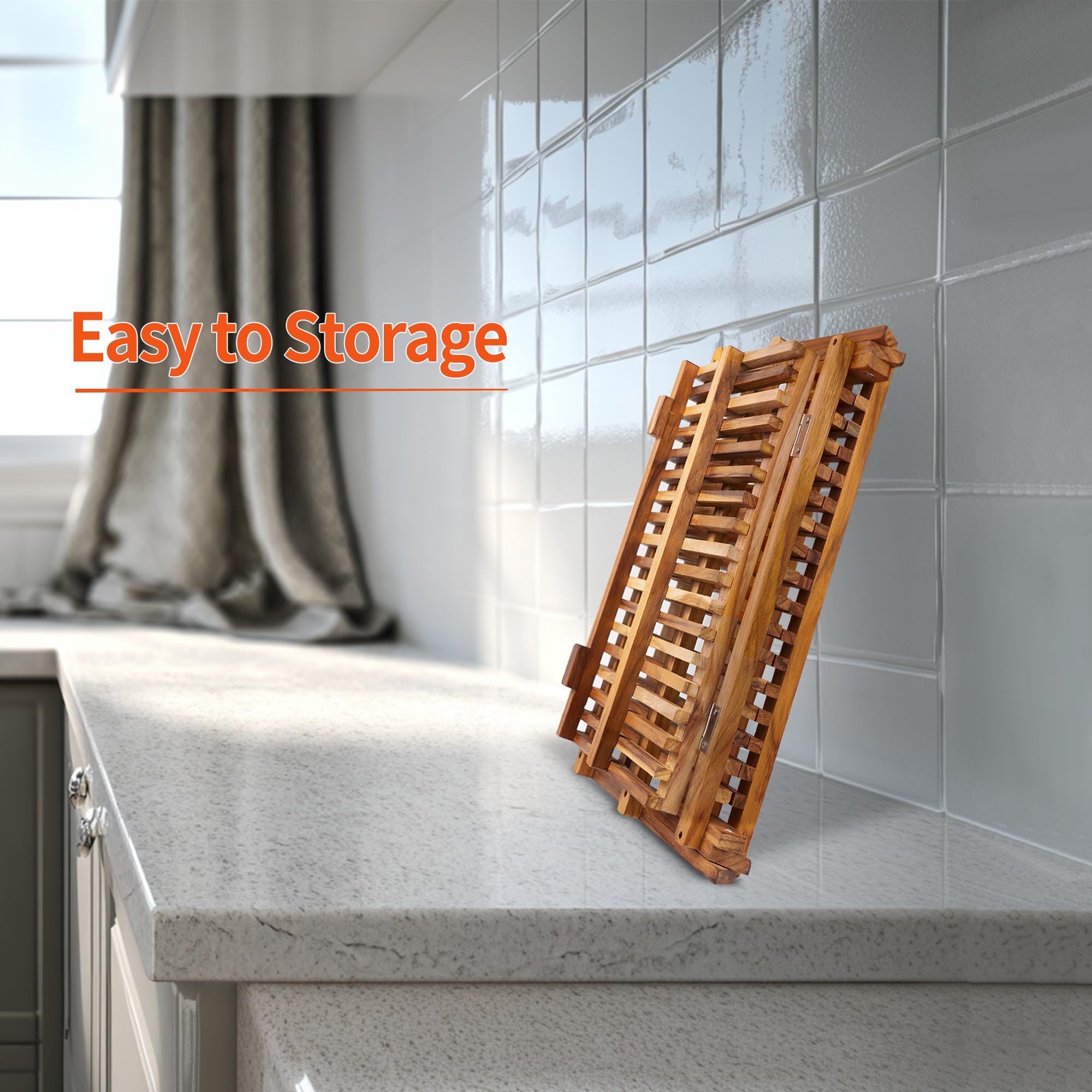 Utoplike Secador de Platos Plegable de Madera de Teca de 3 Niveles | Escurridor de Platos Plegable de Gran Capacidad, Organizador de Cocina para Platos y Tazas Que Ahorra Espacio