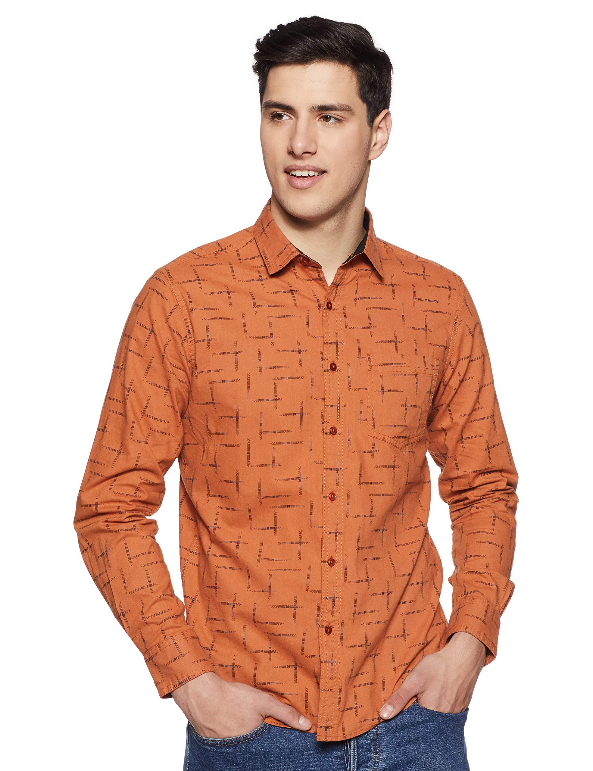 Diverse Men Printed Slim Fit Casual Shirt (DCMCF07Sc10L03-297A_Brown M)