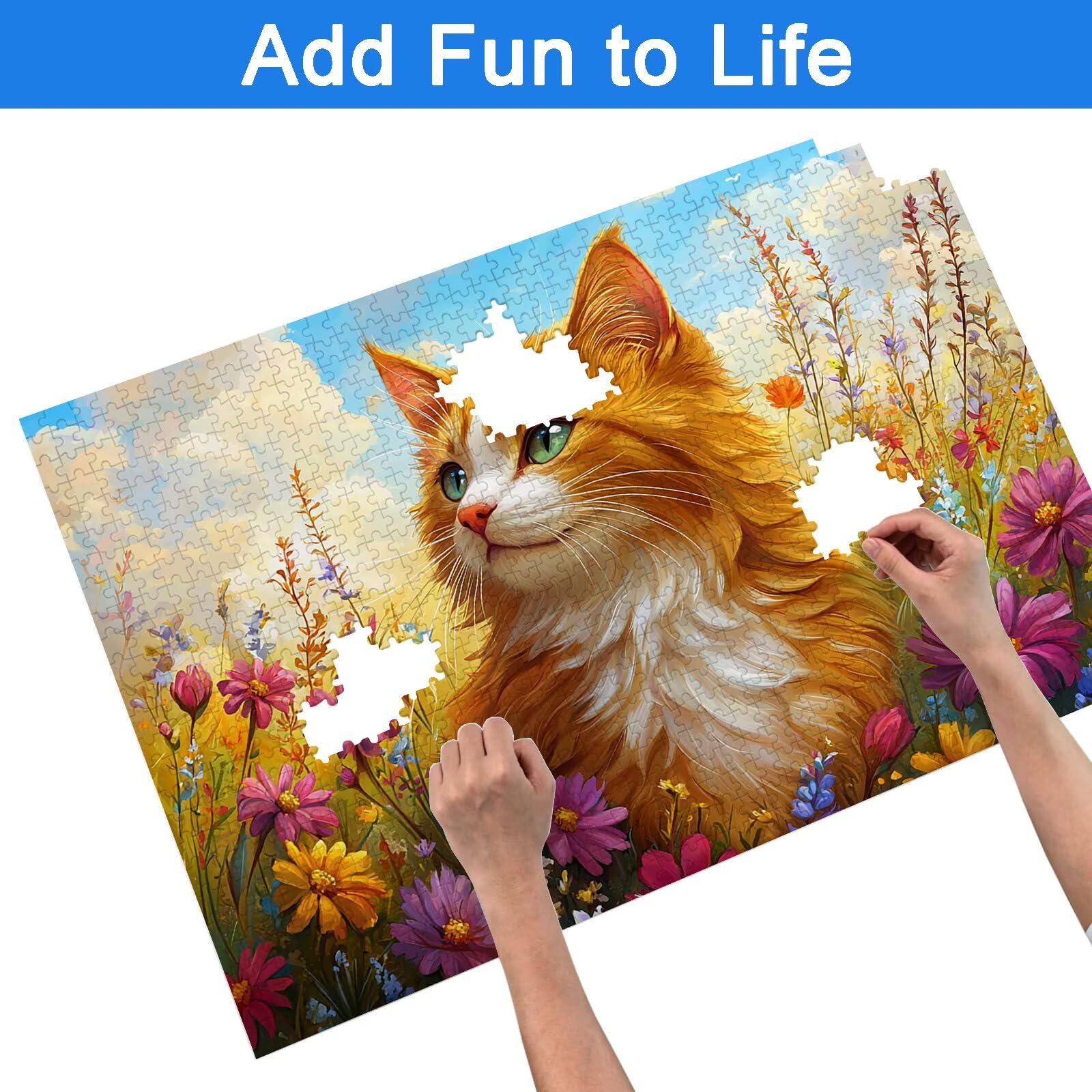 Puzzle 1000 Pezzi Fiore, Puzzle Gatto 1000 Pezzi Arte per Adulti e Bambini, Misura: 75x50 cm, Puzzles Legno per Adulti con Squisita Scatola di Imballaggio, Idea Regalo Donna, Regalo Uomo, -9017