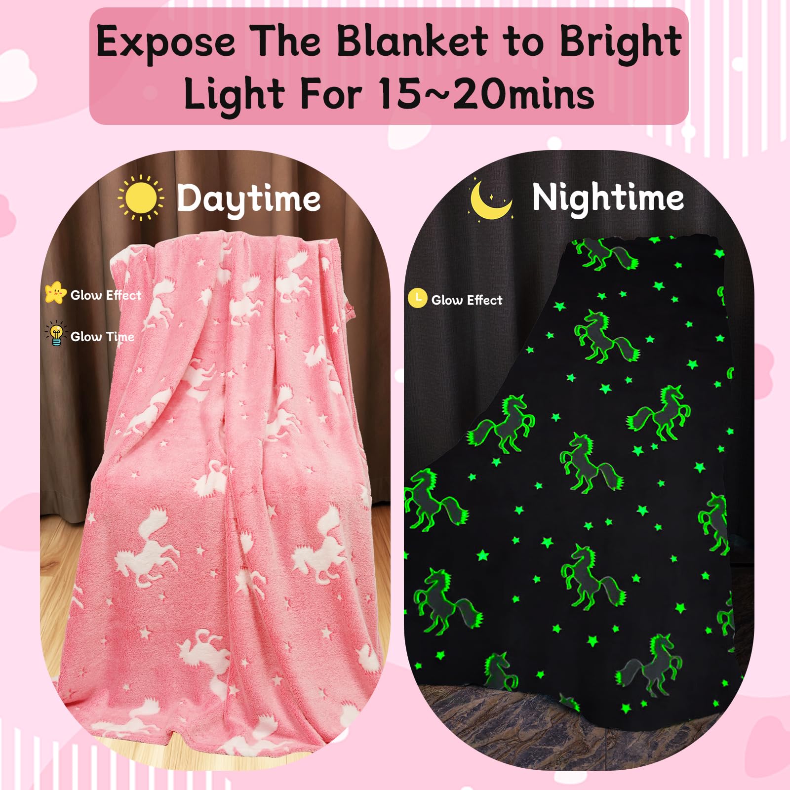 AVJWWD Coperta per bambine con unicorno,coperta soffice con unicorno che si illumina al buio, regalo di compleanno per Bambini e Ragazze (Unicorno D, 130 x 150 cm)