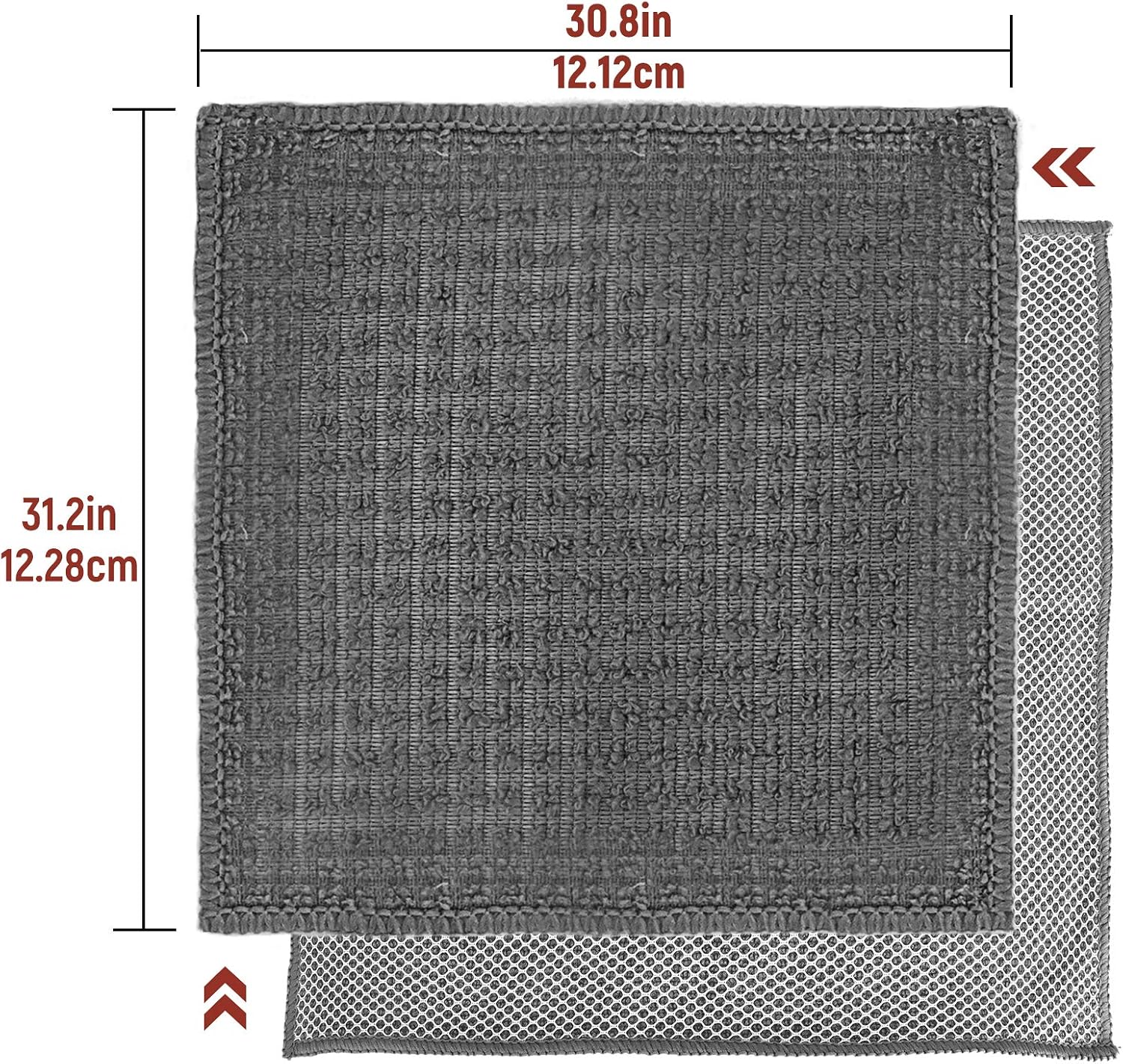 Microfiber Dish Cloths with Scrub Side Kitchen Rags for Washing Dishes with Scrubber Cleaning Cloth Dishcloths with Scrubbing Side, Lint Free, Fast Drying (Gray-8pack, 12inch x 12inch)