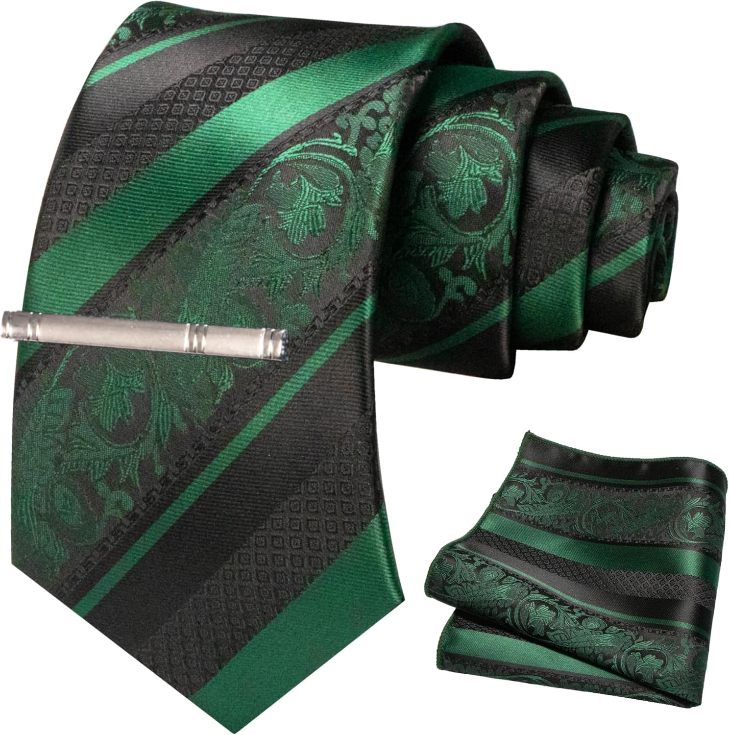 JEMYGINS Mens Floral Necktie and Pocket Square Tie Clip Sets for Men - Image 3