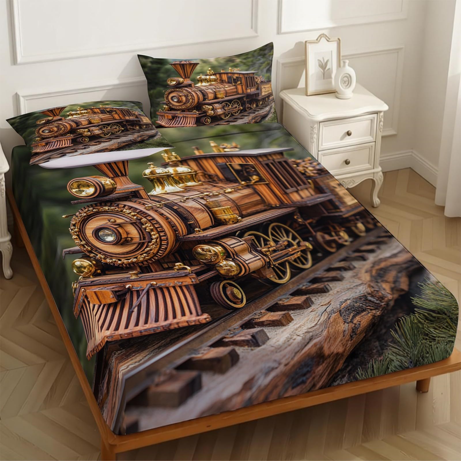 Lenzuolo con Angoli 180 x 200 cm Microfibra Treno d'epoca Lenzuolo Sotto Elasticizzato Profondo 25 cm marrone per Singolo e Matrimoniale