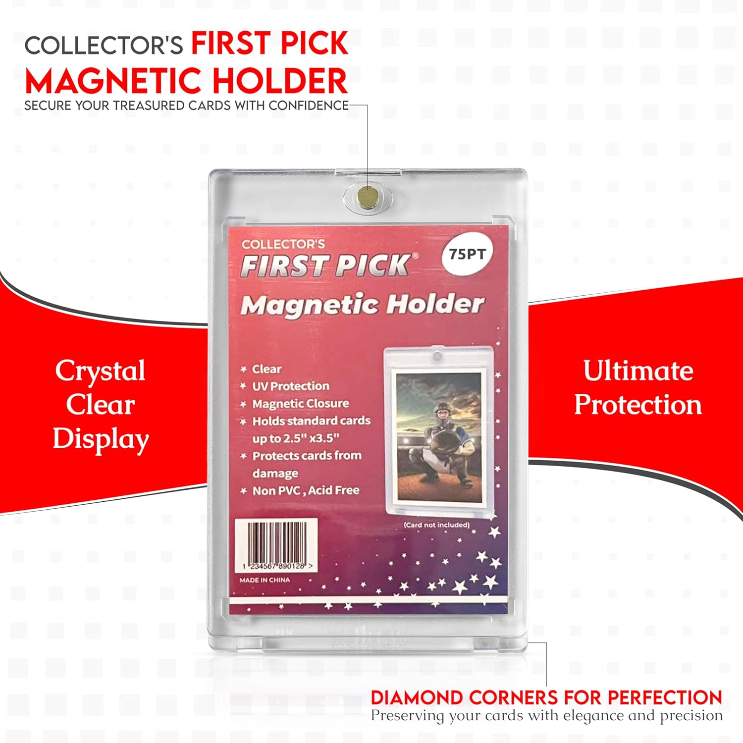 75PT (25 Pack) Premium One Touch Magnetic Card Holder UV Protection - Ultra Clear - PVC Free - Trading Card Holder Card Protector Magnetic Card Case for Trading Cards Sports Cards
