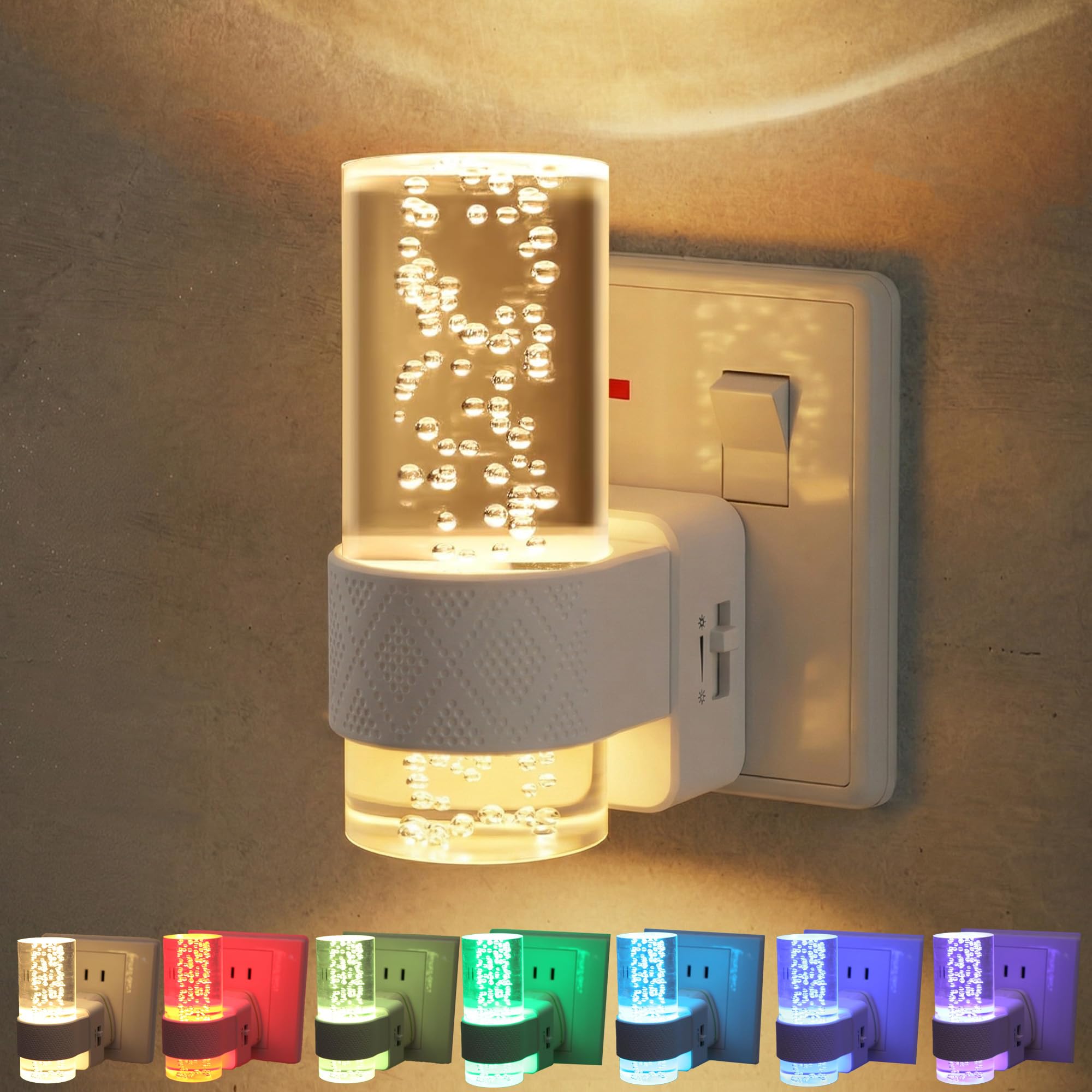 2 Pack LED Night Light Plug in Wall Dimmable Plug in Lights for Hallway, 0-100LM, 3000K Warm White Plugin Night Light with Dusk to Dawn Sensor (1Pcs-RGB Light-White Ring) — image 1
