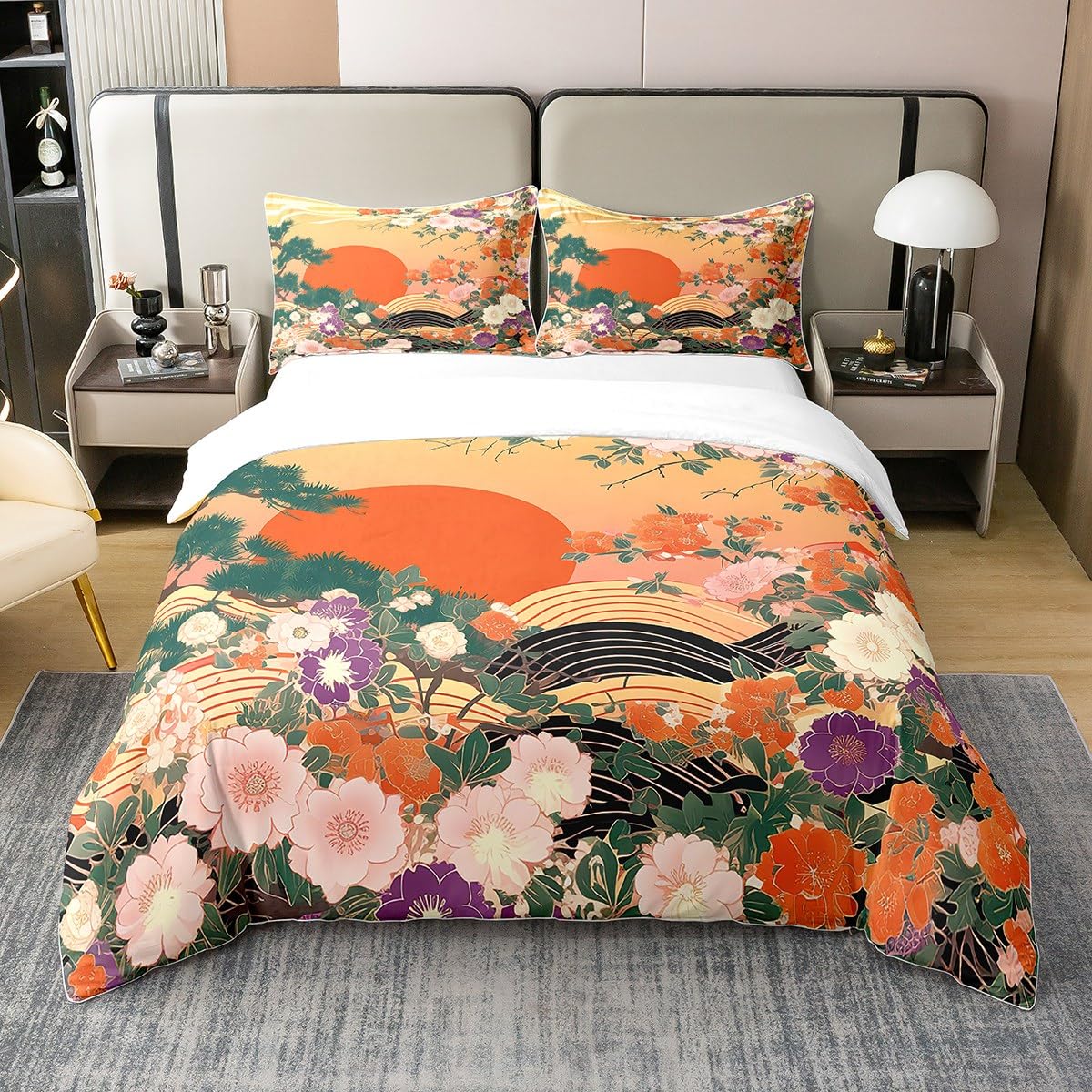 Housse de couette confortable 220x240 en coton au thème Asie de l'est vintage