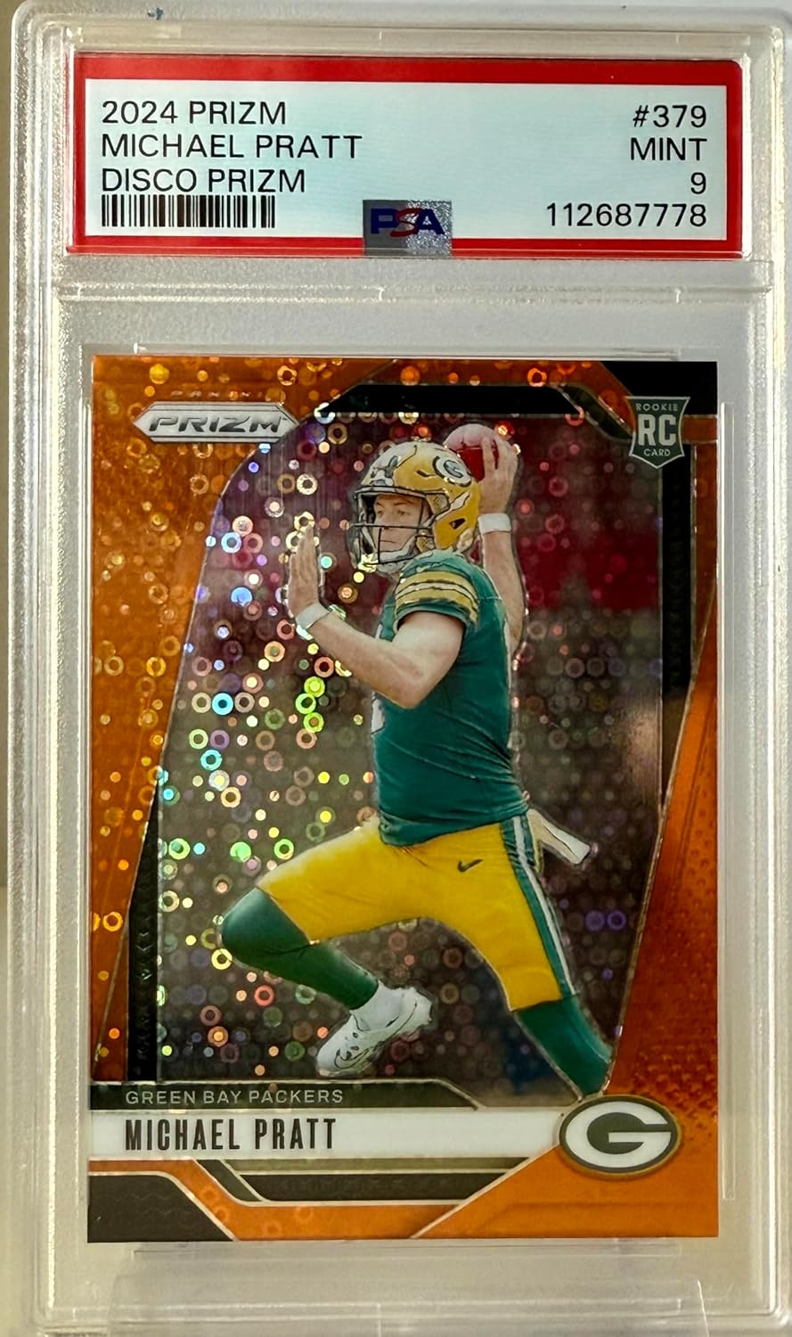 Michael Pratt PSA Graded 9 Mint Disco Prizm Parallel Rookie Card Special insert Collectible Football Card - 2024 Prizm Football Card #379 (Packers)