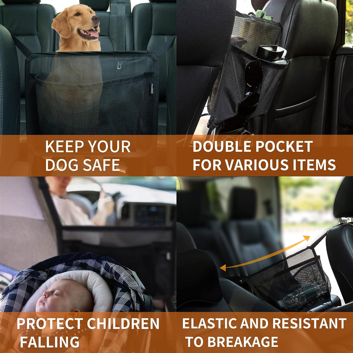 Moonet 3-Layer Car Net Mesh Organizer Between Seats, Car Net Pocket for Handbag Holder Car Purse Storage & Pocket, Back seat Net Barrier for Pet and Kids, Driver Storage Pocket, 11.4 in*12.2 in