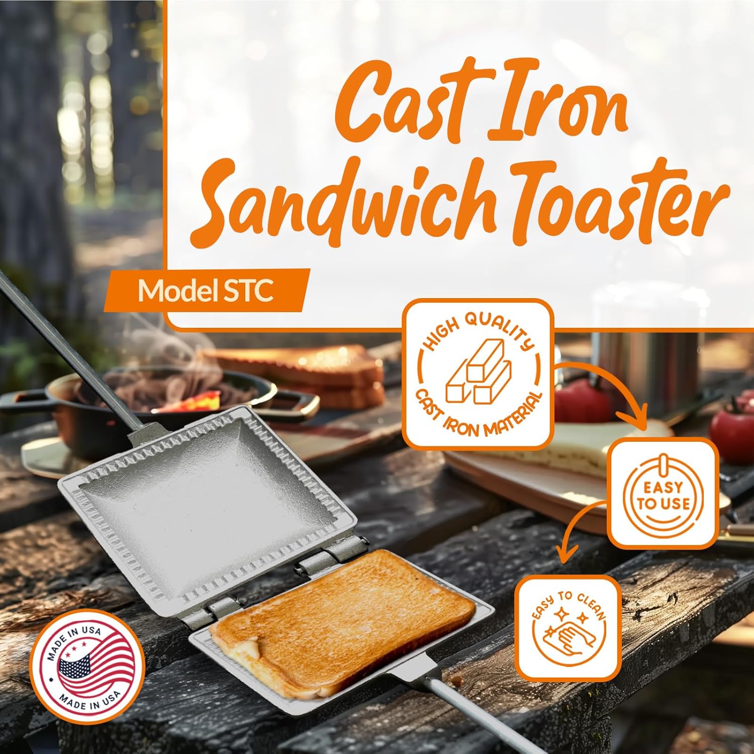 Palmer C Pie Iron for Camping, Cast Iron Sandwich Maker with Long Handle, Make Tasty Toasted Sandwiches, Mountain Pie Maker Cast Iron, Campfire Pie Irons for Camping, Premium Campfire Sandwich Maker