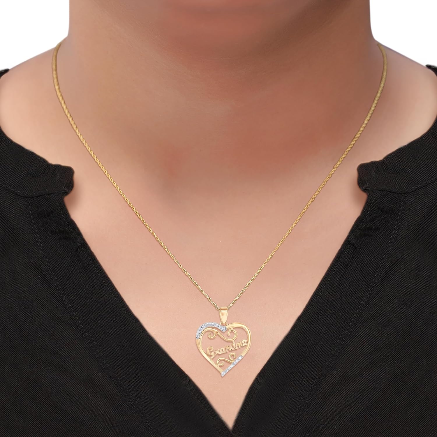 Round White Natural Diamond Accent Grandma Heart Pendant Necklace – 14K Gold Plated Sterling Silver with 18" Chain, Loving Family Jewelry Gift for Grandmother - Image 5