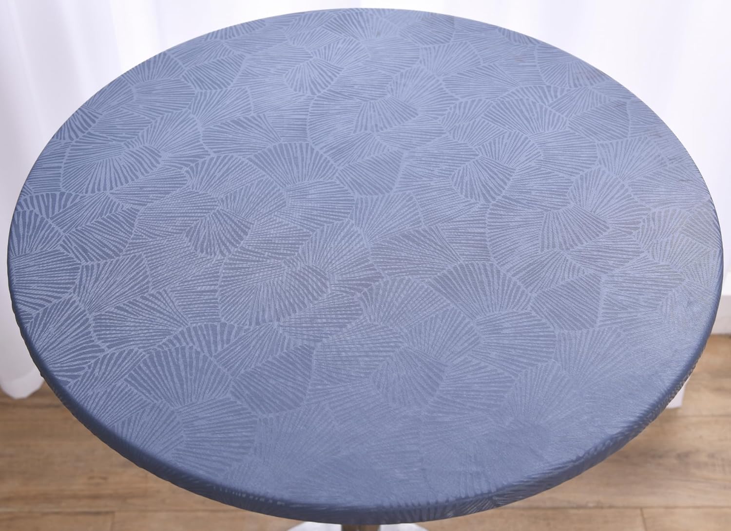 Pine Branch Pattern Round Fitted PU Tablecloth with High Elastic Edge 59 Inch Dia Waterproof Oil Proof Table Cloth Stain-Resistant Wipeable Table Cover for Indoor Outdoor Picnic(Blue,59"Dia)