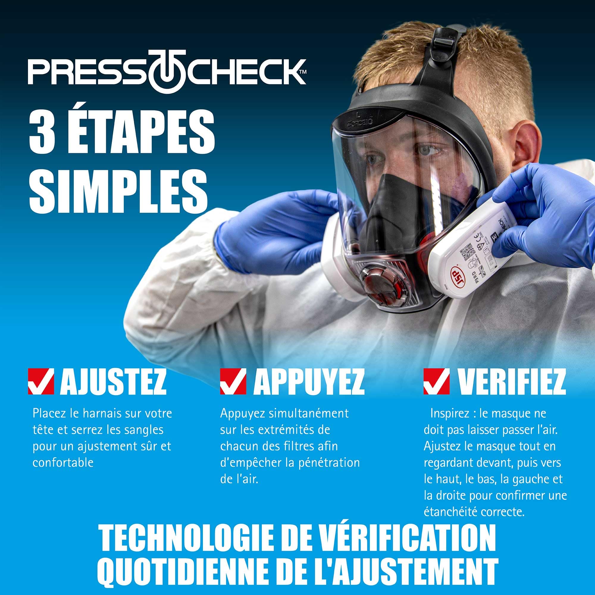 JSP FORCE10 Typhoon Masque Complet Réutilisable Taille L | Compatible filtres PressToCheck pour poussières, vapeurs, gaz, peinture. Sans filtre. EN 136 certifié.
