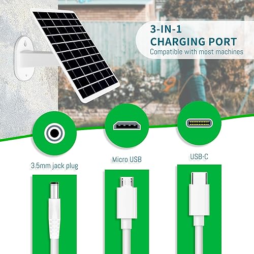Vista 5 de Panel solar de 8 W integrado con batería SANYO de 13200 mAh para cámara de seguridad al aire libre, panel de cargador de enchufe 3 en 1 para cámara