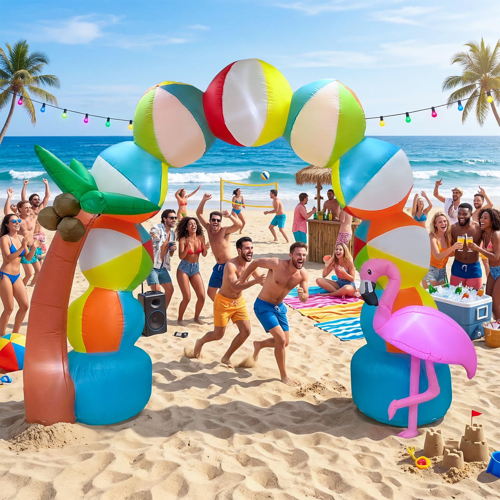 Arco inflable de playa inflable de verano de 9 pies con 5 luces LED para inflables de verano, decoraciones al aire libre, regalos de fiesta en la playa