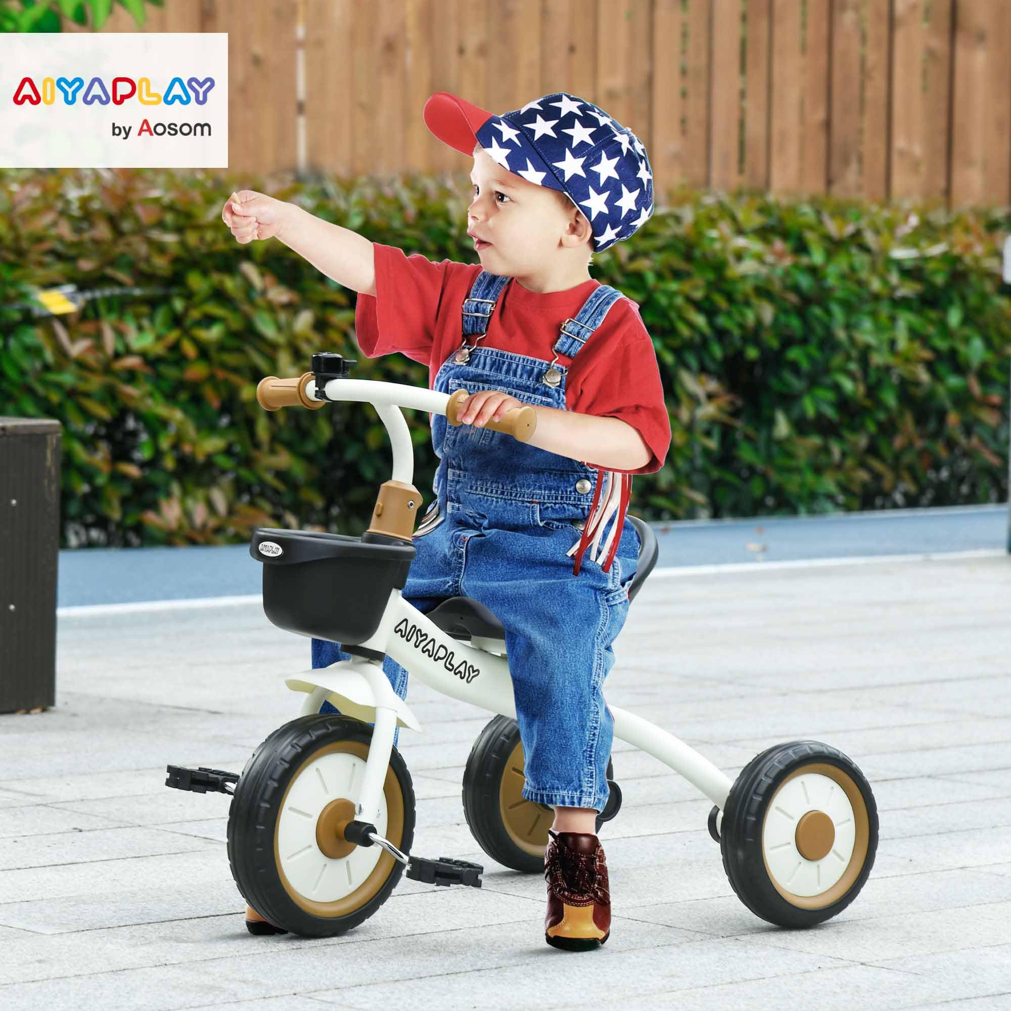 AIYAPLAY Tricycle Enfants avec Sonnette et Panier - Selle réglable avec Dossier - pour Enfant de 2 à 5 Ans Blanc