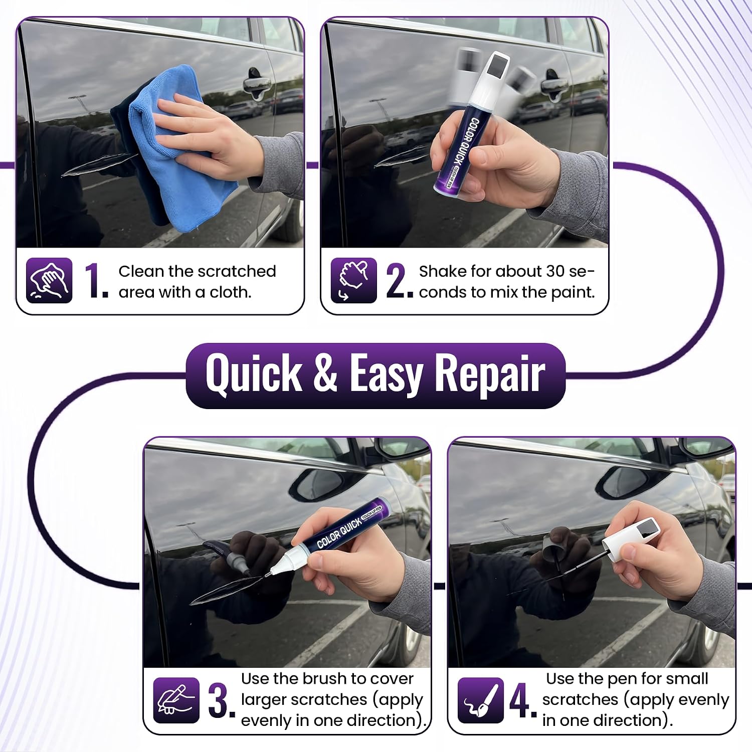 Black Touch Up Paint for Cars, 2-in-1 Car Scratch Remover Pen, Car Paint Scratch Repair Pen for Versatile Use, Fast-Drying, Easy to Use, Safe and Waterproof