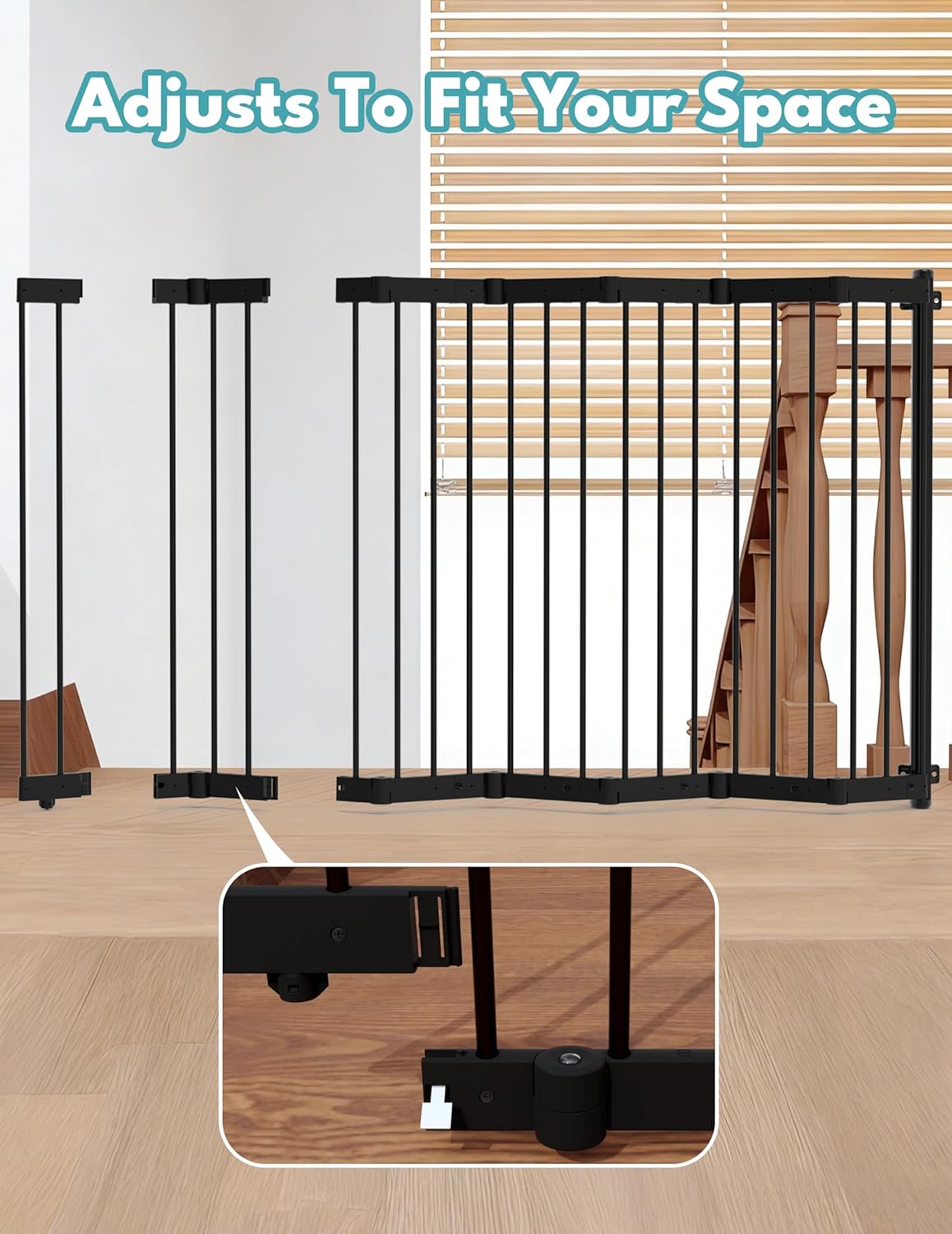 No Pawblems Retractable Safty Gate, Metal Adjustable Dog Gate for Doorways, Stairs & Hallways, Expands to 38" Wide, Auto Retract Design, No Bottom Bar, Black