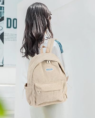 Miniatura 2 de Felite Fnn Mochila grande de pana a rayas para mujer, mochila de viaje multiusos, Caqui, Mochilas Daypack