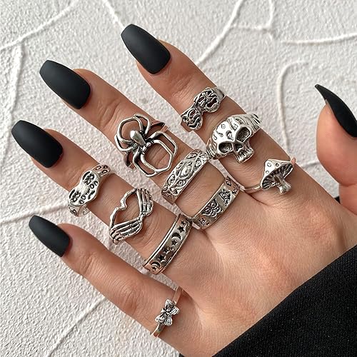 Miniatura 2 de Anillos punk de plata vintage para hombres mujeres y niñas juego de anillos góticos geniales anillo gótico Eboy anillos emo gruesos abiertos