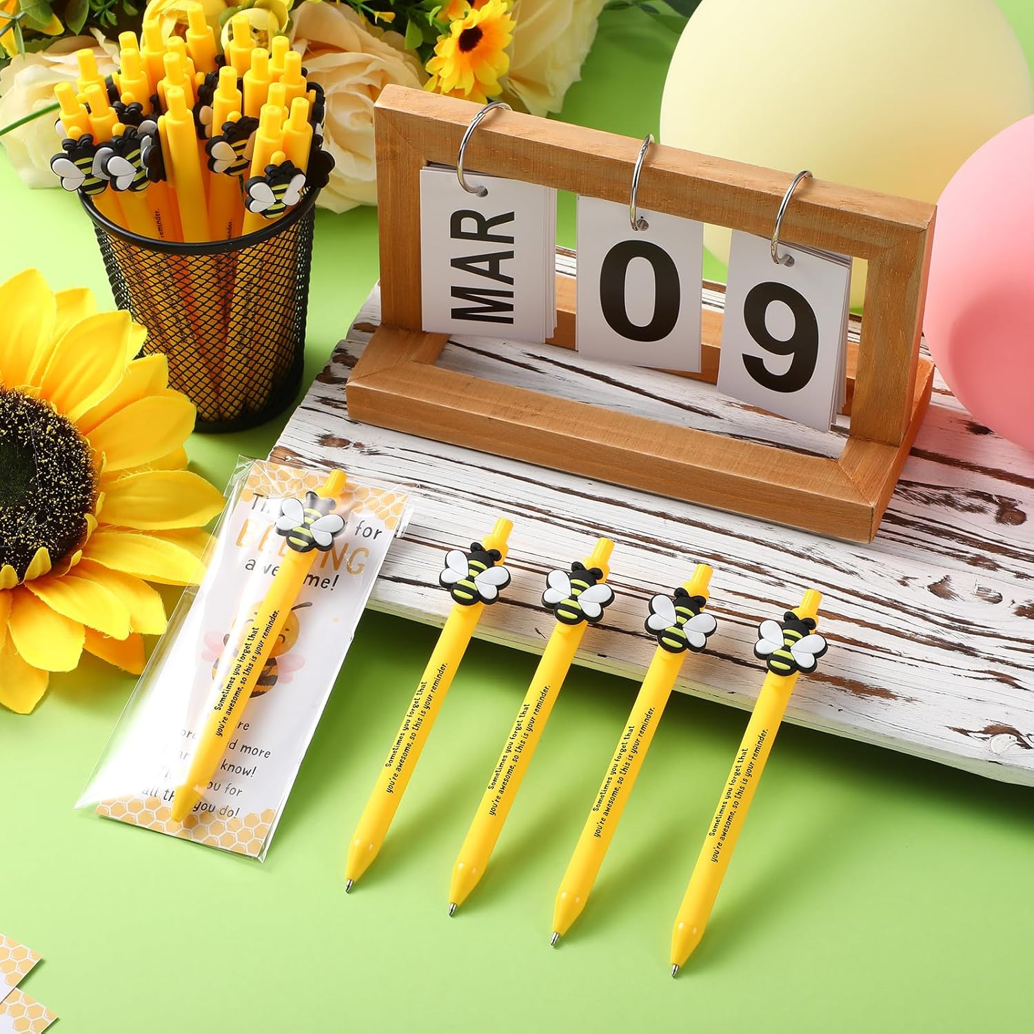 Qilery 50 Sets Bee Theme Pen Favor Bulk – Thank You for Bee-ing Awesome Employee Volunteer Teacher Nurse Gifts for Lab Week & Lunch Hero Appreciation (Sometimes You)