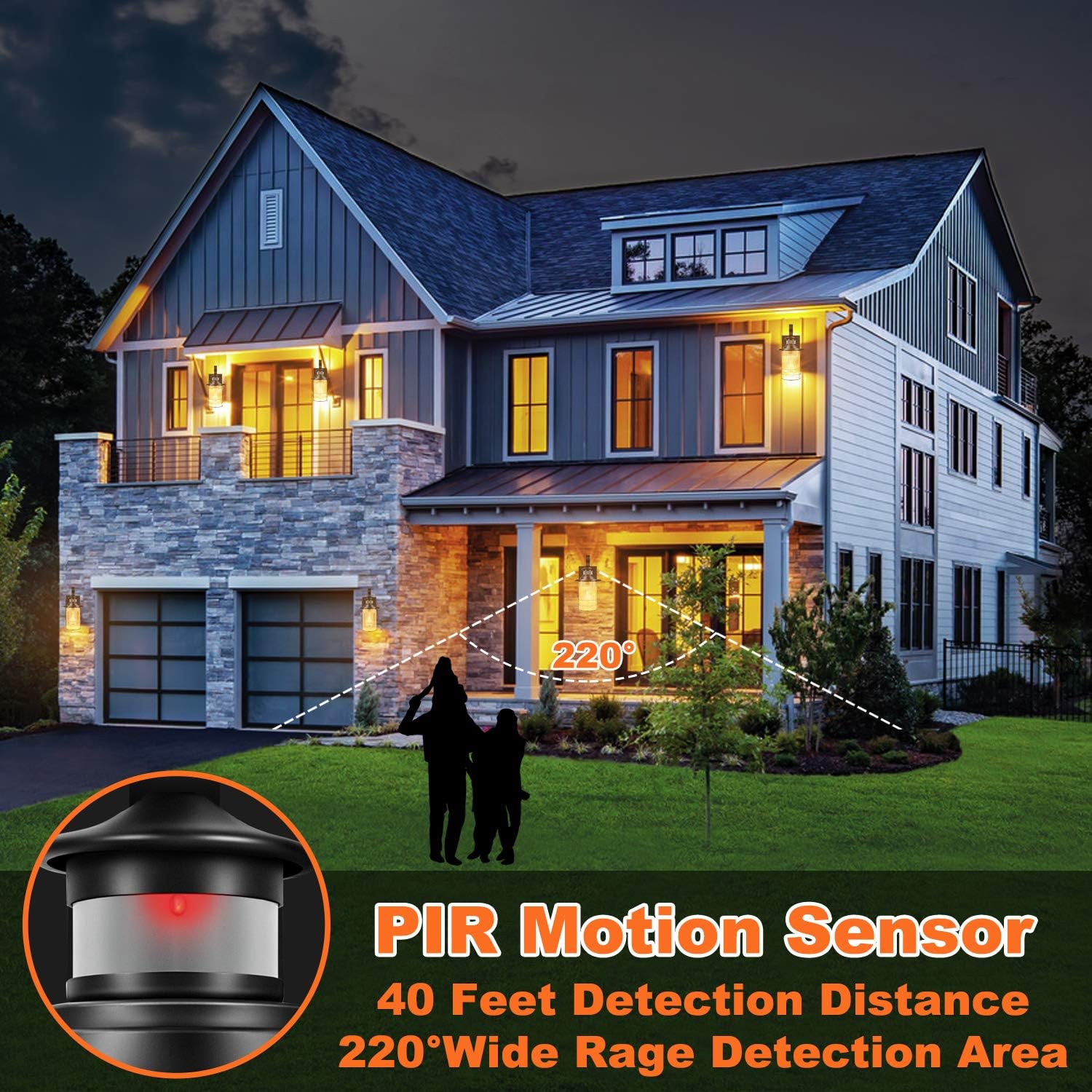 【Upgraded】Motion Sensor Outdoor Wall Light, Dusk to Dawn Sensor Porch Light Fixtures Wall Mount, Matte Black Wall Sconce with Seeded Glass for Porch Doorway Garage, E26 Socket, Motion Activated