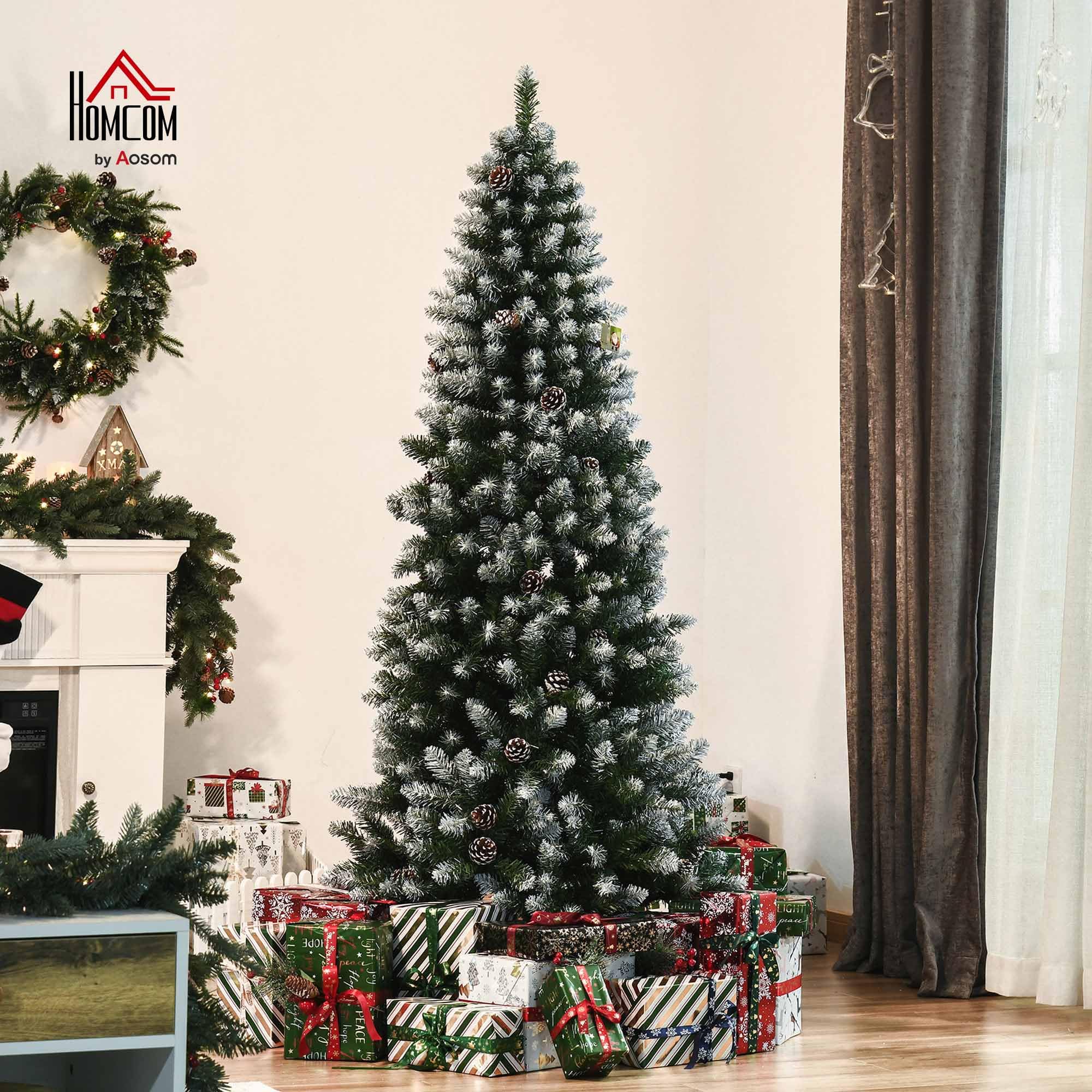 HOMCOM Árbol de Navidad 180 cm Árbol de Navidad Grande con 630 Puntas 37 Piñas Base Plegable y Soporte de Acero para Decoración de Interior Verde
