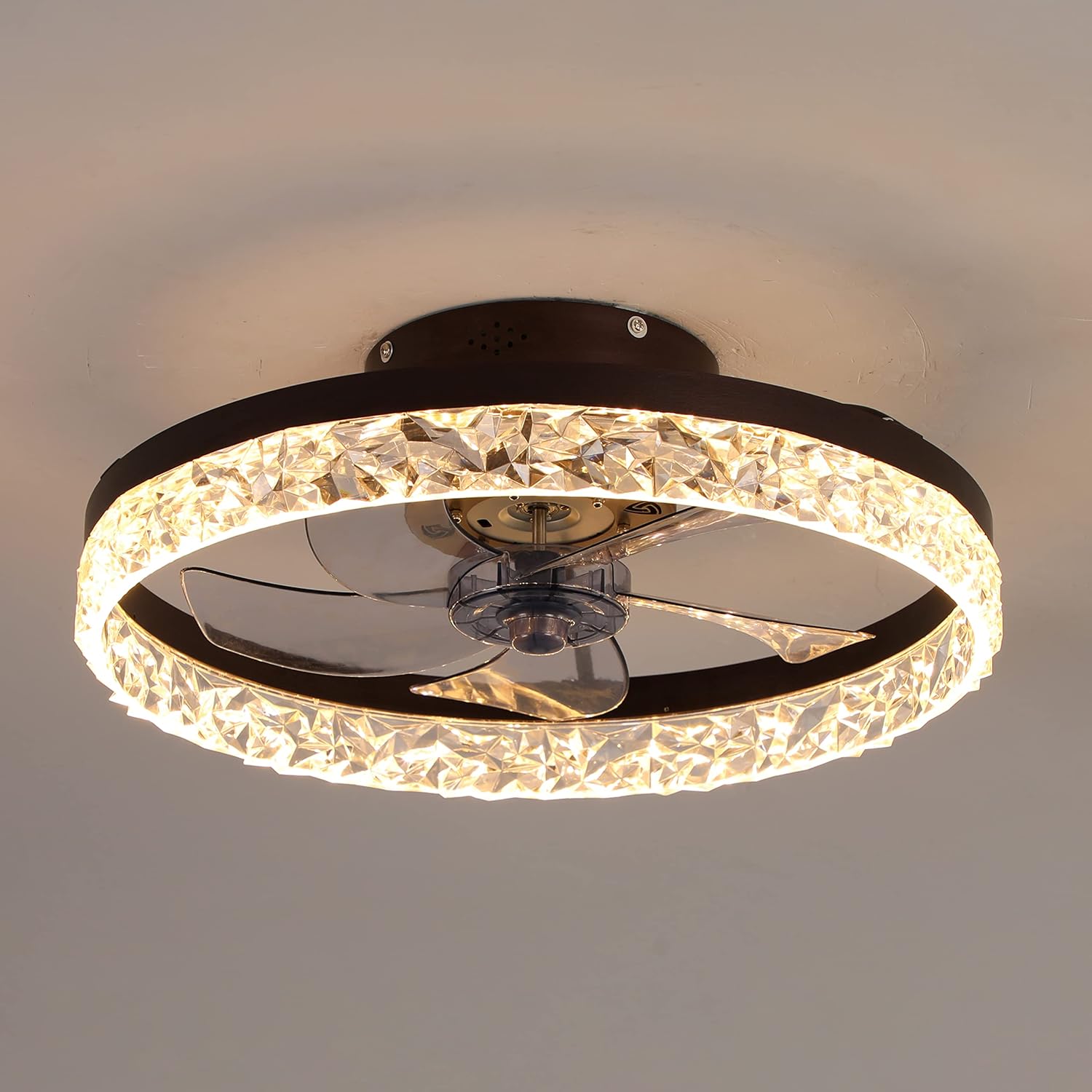 19.7" Ceiling Fan with Lights Remote Control, Modern Enclosed Bladeless , Dimmable LED 3 Color 6 Speeds Timing Reversible Blades, Indoor Flush Mount Low Profile Ceiling Fan