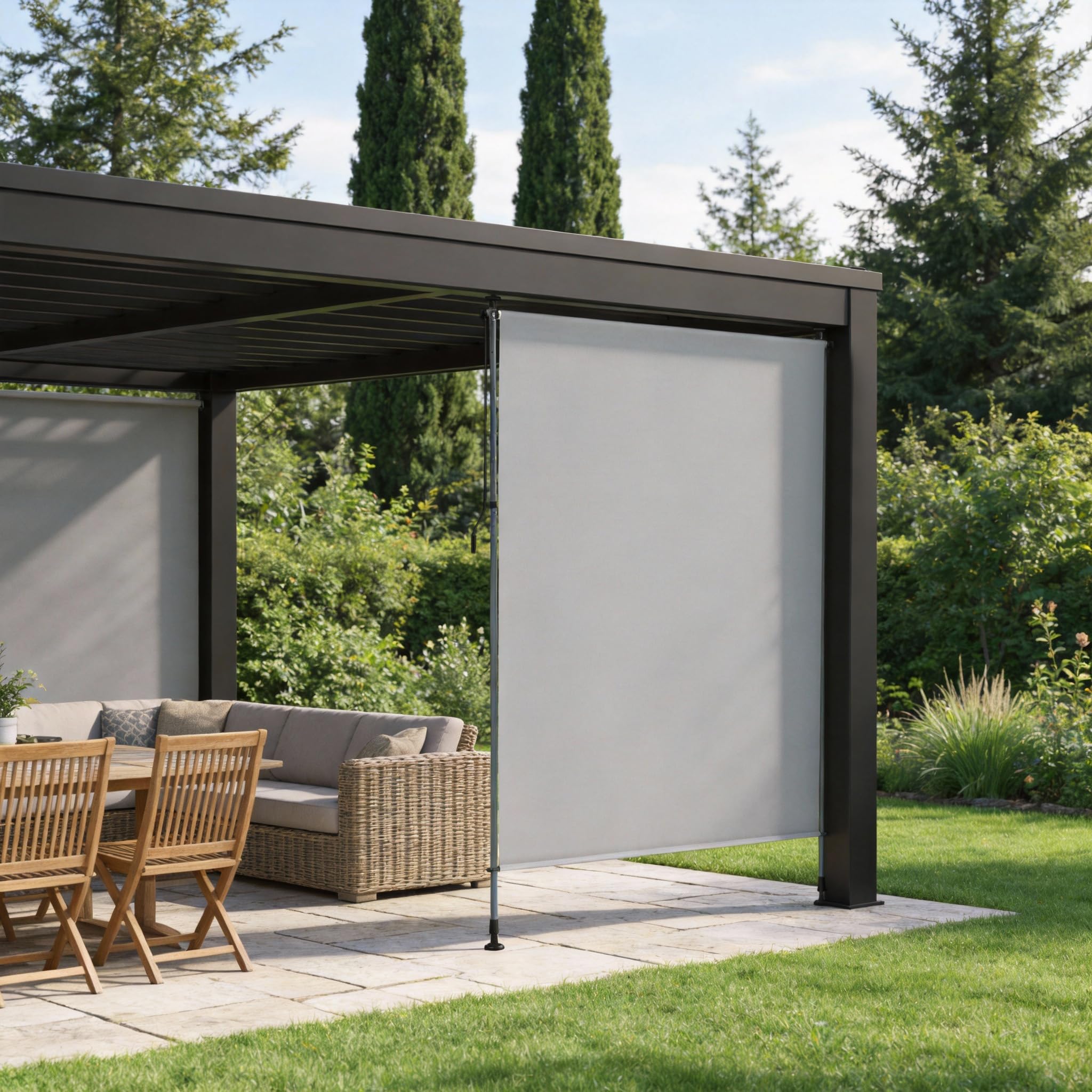 UISEBRT Klemmmarkise Senkrechtmarkise mit Handkurbel ohne Bohren,150x310 cm Vertikalmarkise Ausziehbar & Blickdicht & Wasserfest,Sonnenrollo Sichtschutz Sonnenschutz Windschutz,Hellgrau