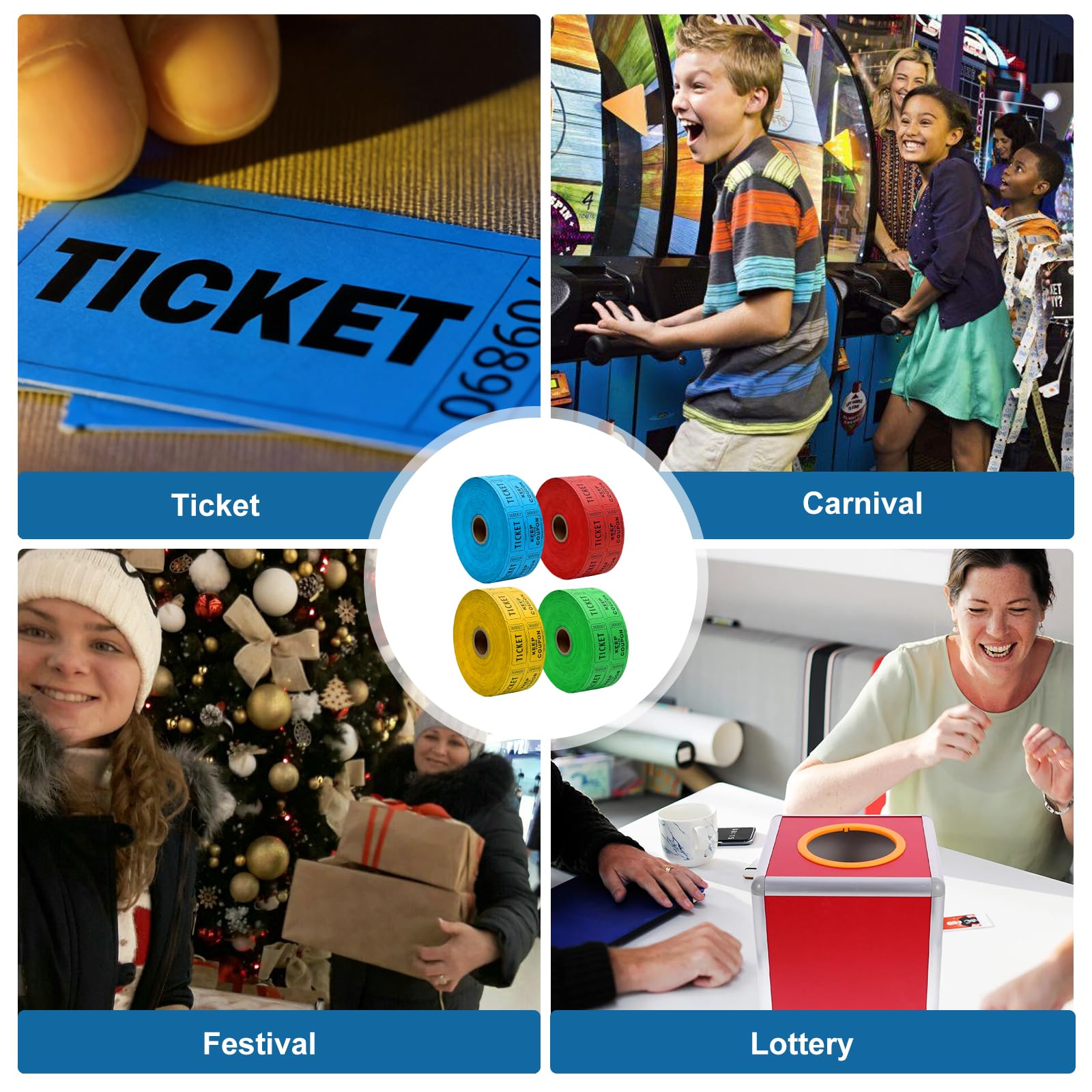 4 Rouleaux De Billets Double Raffle: Tickets De Tombola Billets, Papier, 4000 Pièces, Perforés, étiquette De Billet De Tombola Pour événement De Fête, Collecte De Fonds, Récompense, Carnaval