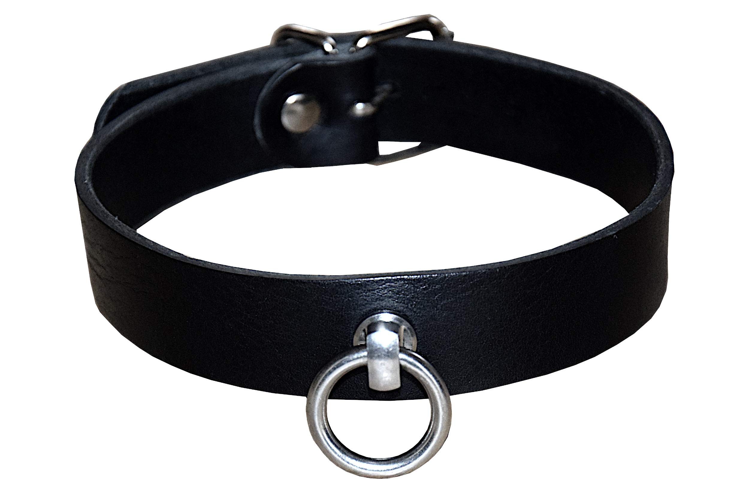 Collare BDSM di alta qualità, con anello in pelle, nero, lavorato a mano, taglia S/M, Nero , Einheitsgröße (mehrfach verstellbar)