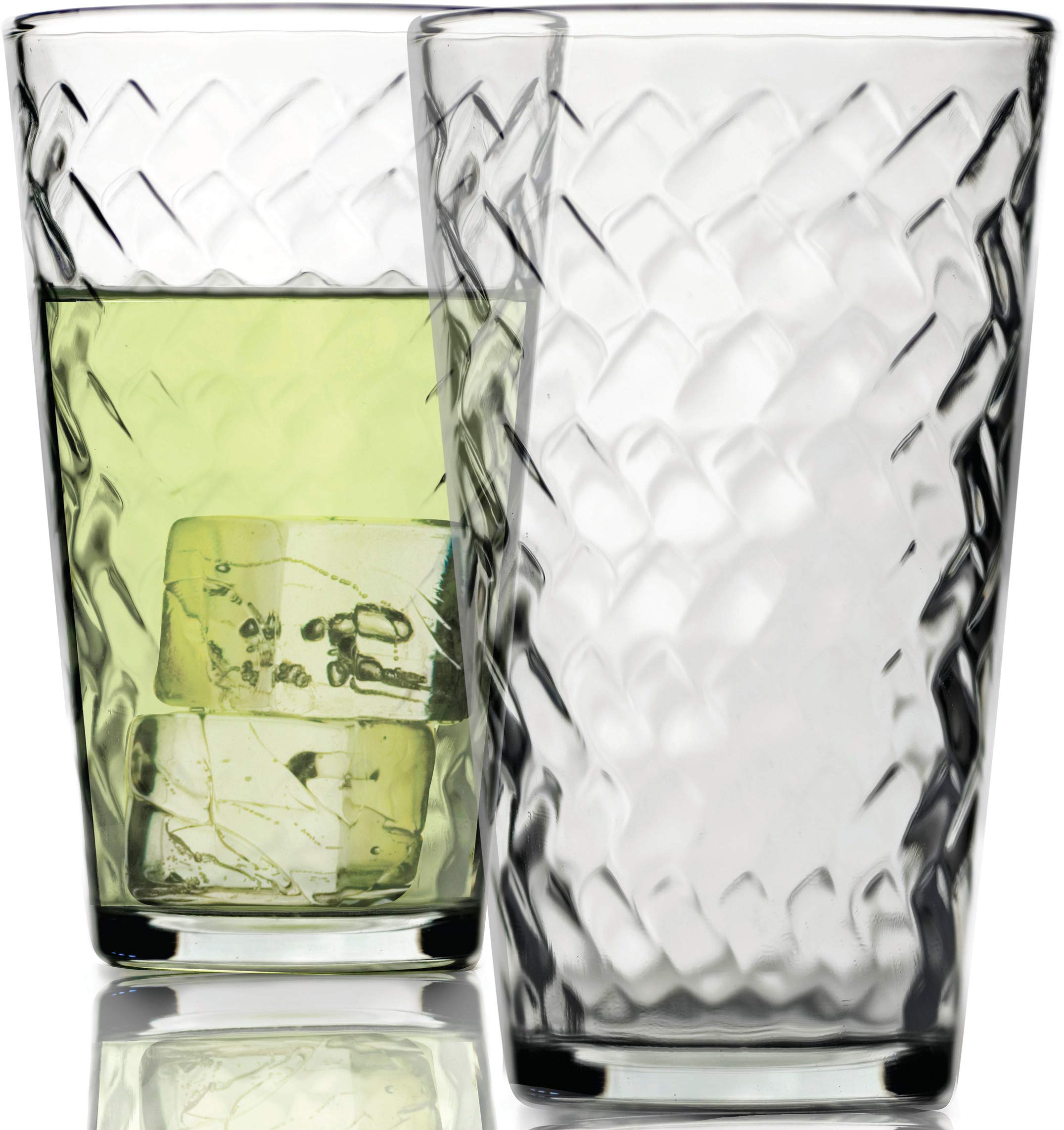 Circleware Chevron - Set di 12 bicchieri Highball e bicchieri da whisky per acqua, birra, succhi di frutta, bevande al tè freddo, trasparenti