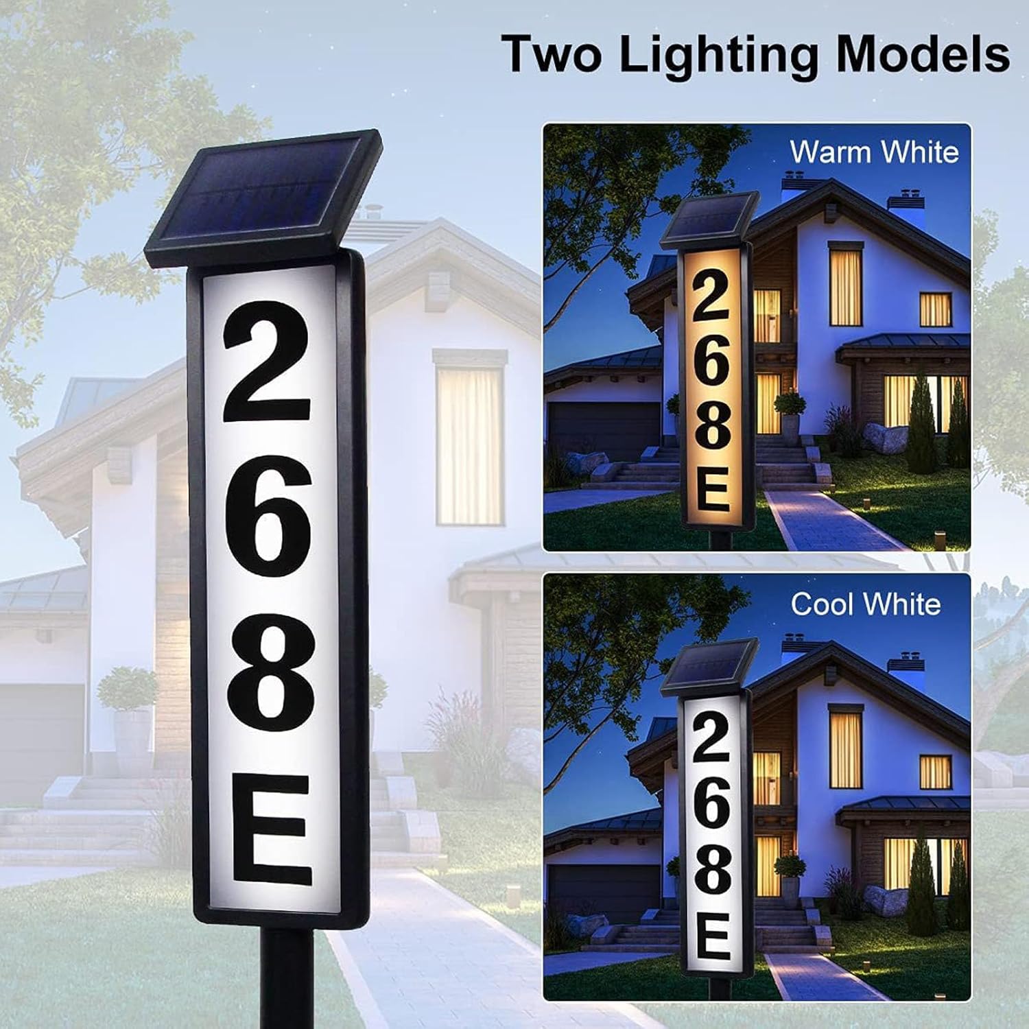 Solar House Number Sign, Waterproof LED Outdoor Address Plaque with 4 Sets Numbers - Solar Powered Bright Lighting, Easy Installation for Yard and Home