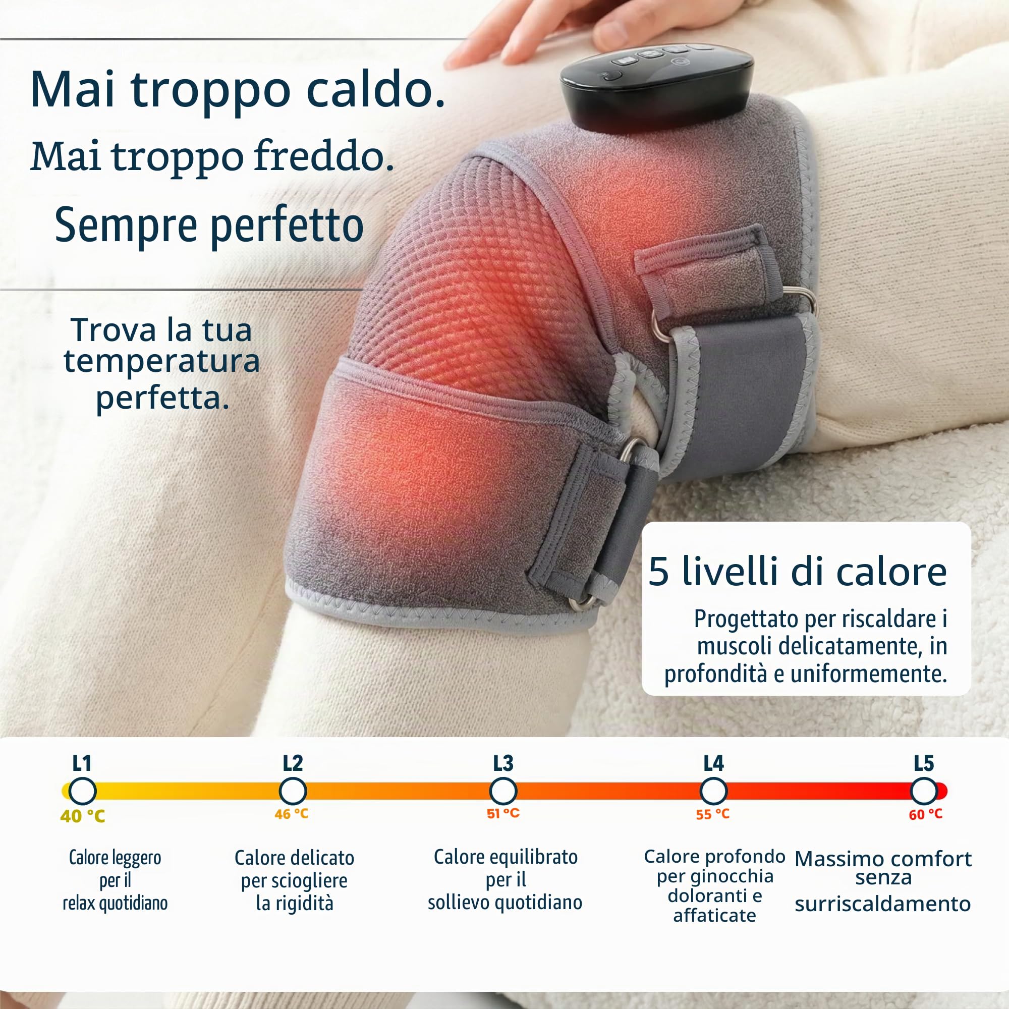 FORTHiQ RED+ Ginocchiera con calore e luce rossa, massaggiatore con 5 livelli e 52 luci rosse/IR, senza fili e regolabile per ginocchia, gomiti e spalle, Regalo per uomo e donna