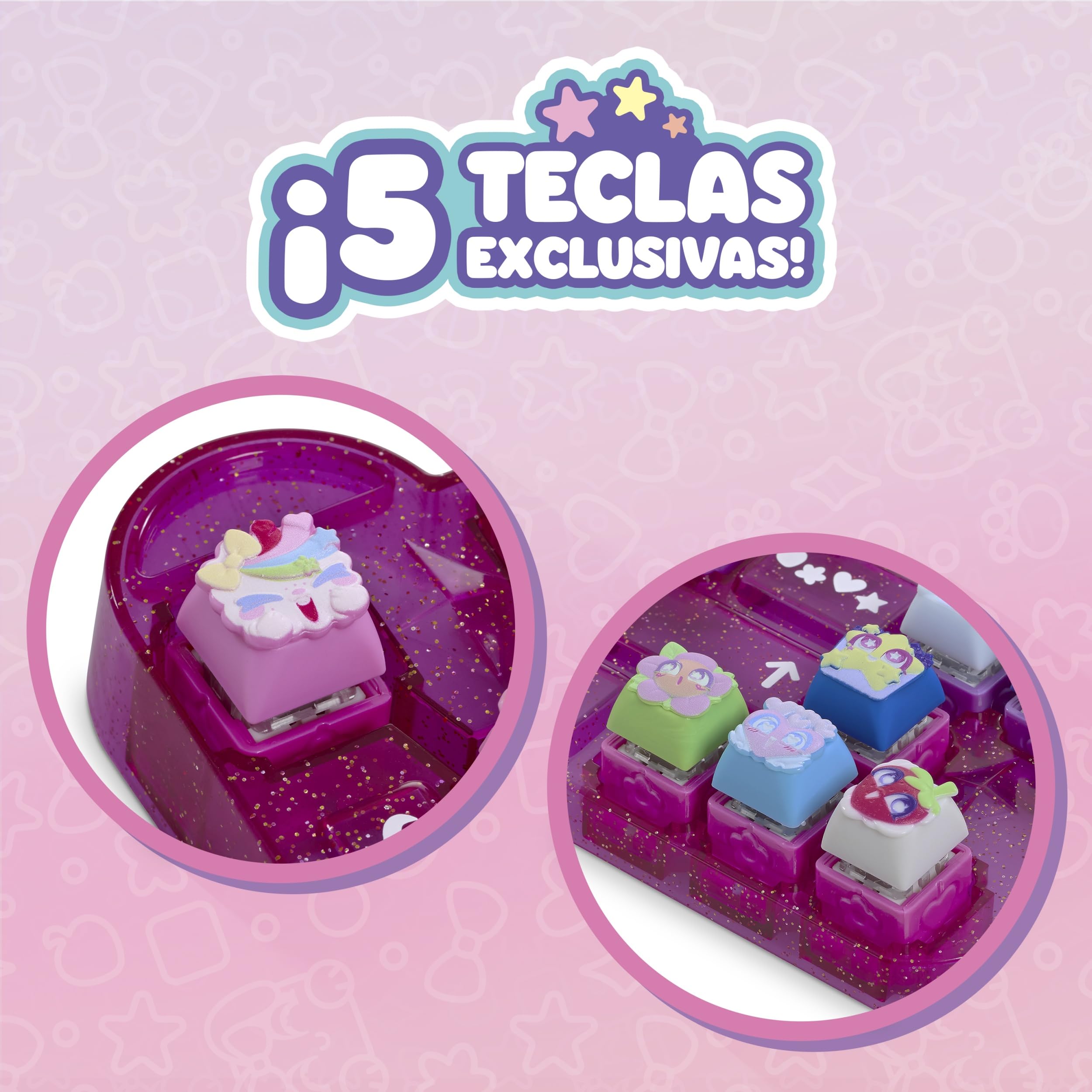 Goliath - CLICKEEZ Keyboard MegaPack - 1 Teclado + 15 Teclas Keycaps Kawaii para Hacer Clic + 1 Llavero - Keycaps para Encajar - 70 Personajes - Juguete Fidget ASMR - Idea de Regalo Desde los 6 años