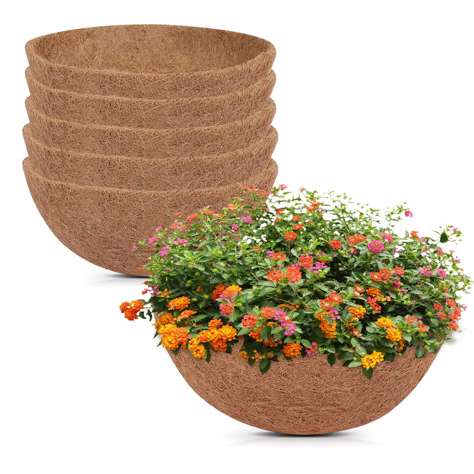 GreatBuddy6 Pcs Coconut Hanging Basket Liners 16 Inch, Sturdy Round Coco Liners for Planters, Perfect Replacement for The Old, 100% Natural, Easy to Straighten Out