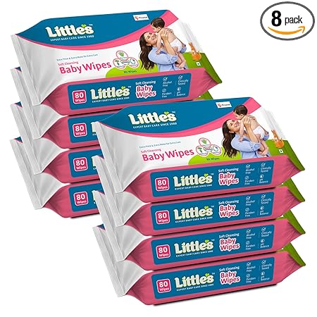 Little's Soft Cleansing Baby Wipes (Pack of 8, 80 Wipes)