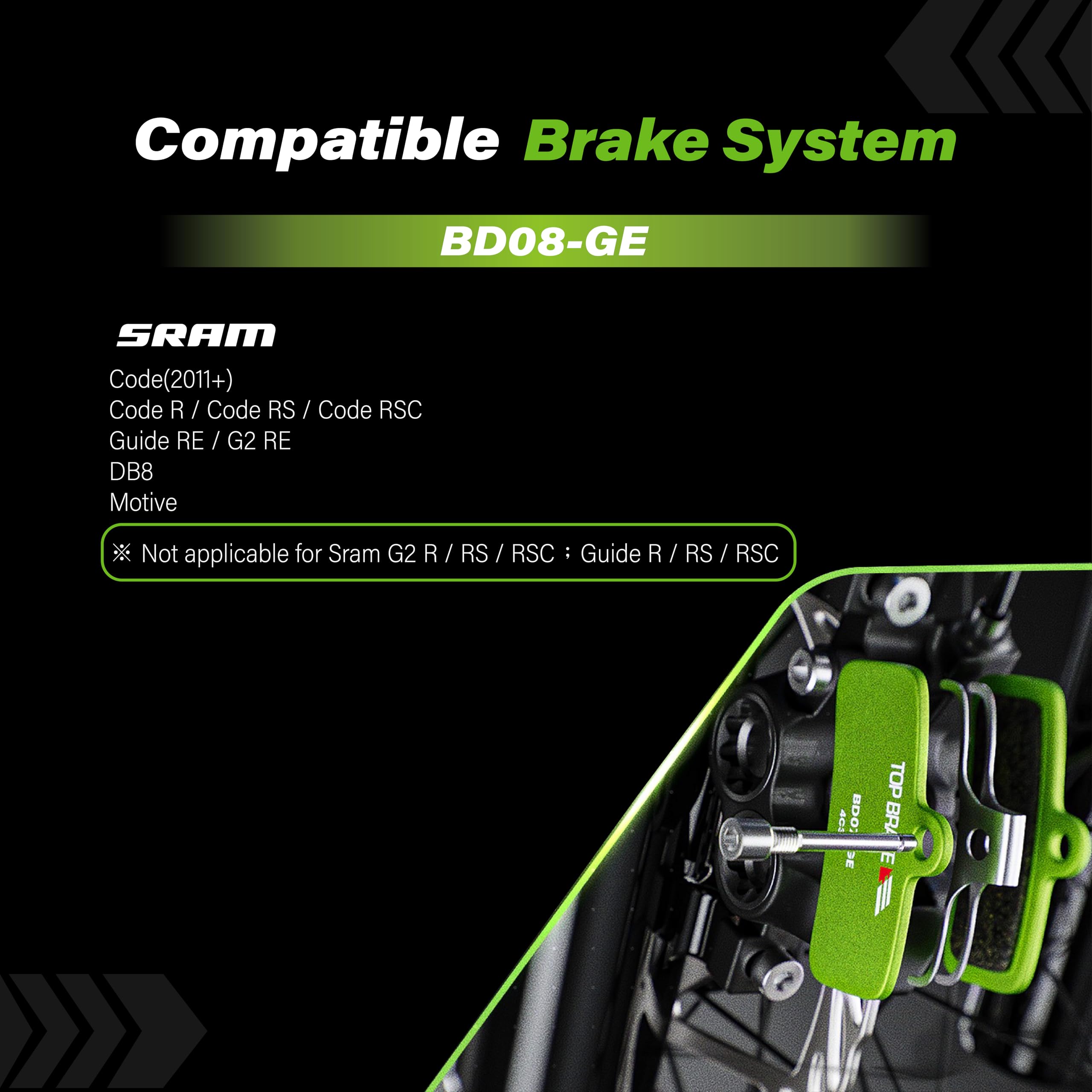 TOP BRAKE Klocki hamulcowe tarczowe do rowerów kompatybilne z SRAM AVID Code R RE RSC, Guide RE, G2 RE, DB8, Motive | Graphen, trwałe, ciche | MTB, MTB, Downhill, Enduro (2 pary)