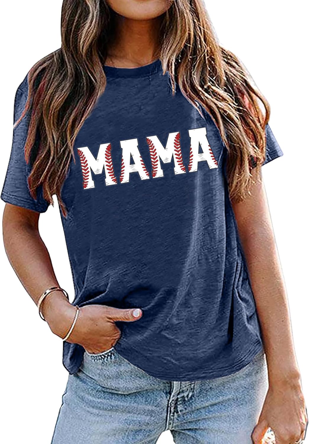 Baseball Mom T-Shirt Women Funny Letter Print Baseball Mama Shirts Graphic Tee Short Sleeve Casual Tops - Image 2