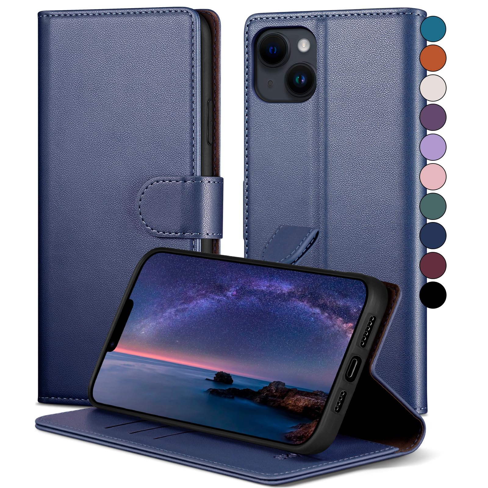 Cover Portafoglio SkyDuck Per IPhone 11 6.1" | Pelle Sintetica Con Slot Per Carte E RFID, Blu Scuro + Pellicola Vetro Inclusa