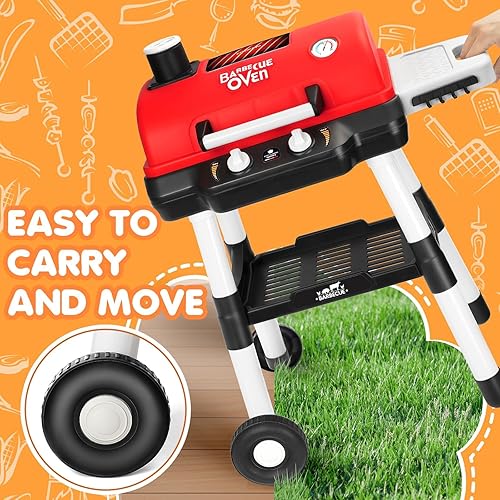 Miniatura 3 de Juguetes de cocina para niños, juego de barbacoa para niños con luz de sonido ahumado, juguete de barbacoa de 2 capas con ruedas, juguetes de comida