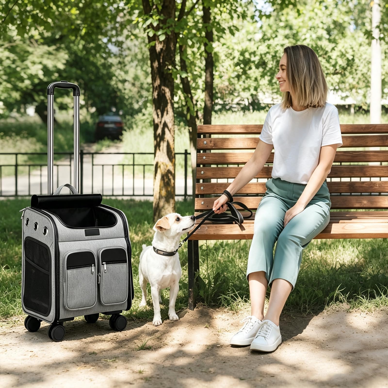 PETCUTE Sac à Dos de Transport pour Chat avec Roues,Respirant Sac à roulettes pour Chat Chien 11 kg,Pliable Sac de Transport Chats avec Poches Rangement,Tapis Amovible,Poussettes pour Chat/Chiens