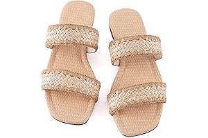 Rattan Mules, Embroidered Square Toe Flat Sandals for Cozy Summer Strolls