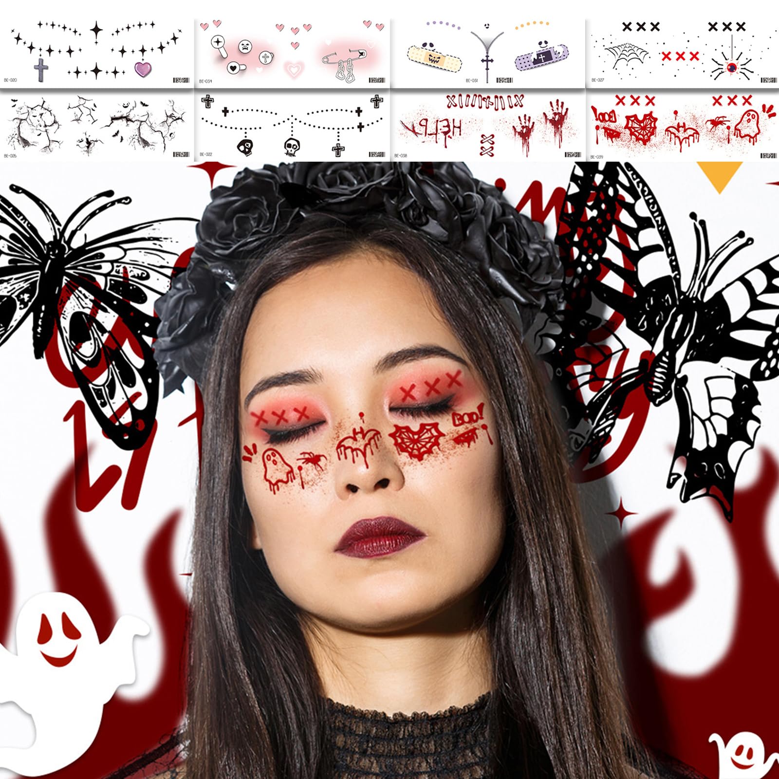 Amazon.co.jp: FINGOOO ハロウィン タトゥーシール フェイス 顔全体 8