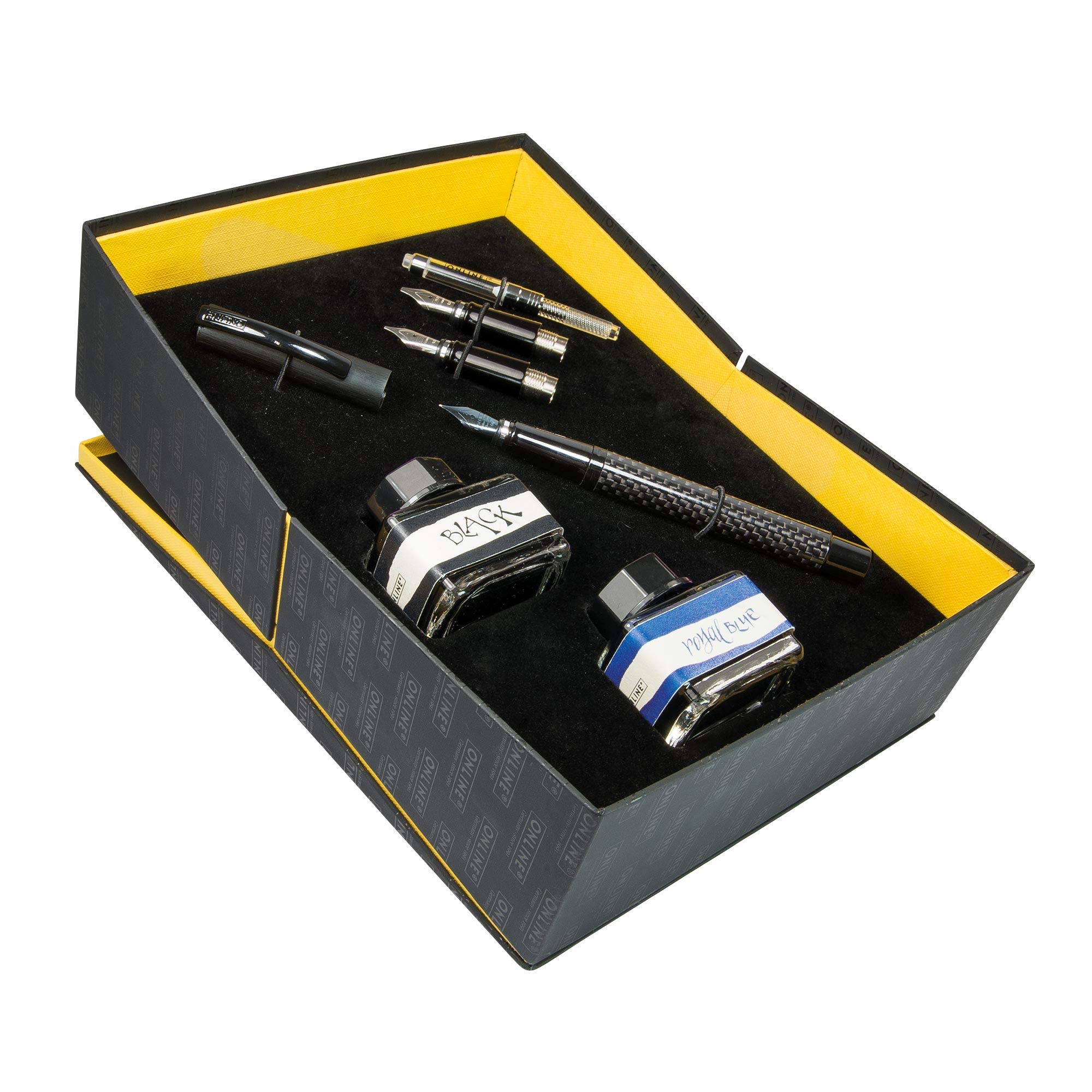 ONLINE 36083 - Set calligrafia Vision Carbon, penna stilografica con tre blocchi di calligrafia intercambiabili, 0,8/1,4/1,8 mm, convettore, due inchiostri, in scatola decorativa