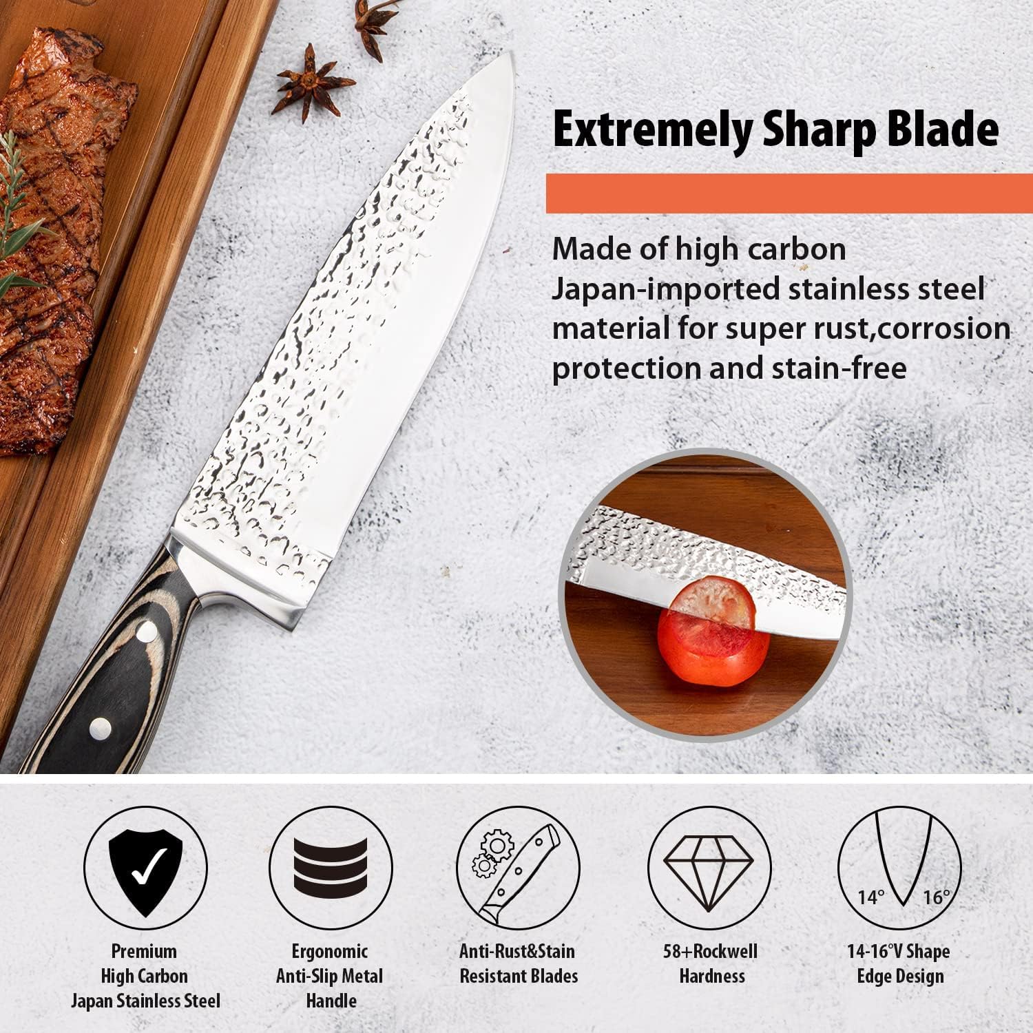 Messerblock mit Messer 15-teilig, Rostfreier Spezialstahl Ultra Scharf, Profi Allzweck Küchen Messerset mit Steakmesser, Brotmesser, Küchenschere & Messerschärfer, Naturholzfarben Holz Griff