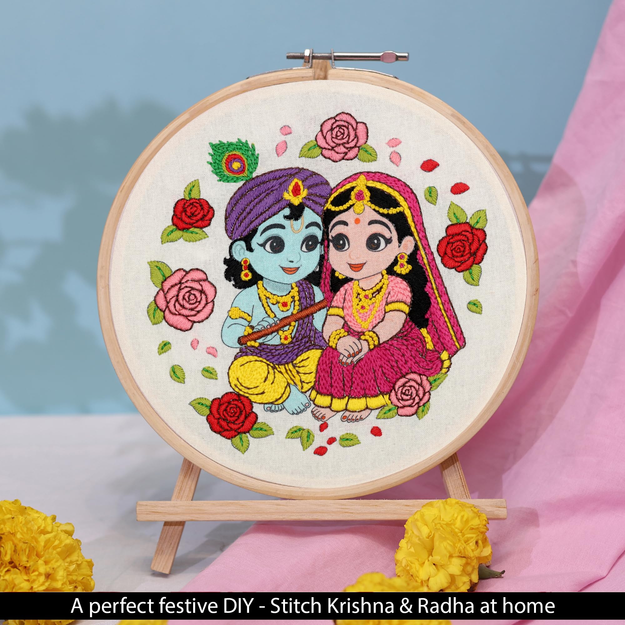 pickNMAKE Radha Krishna Embroidery Kit for Beginners & Adults | DIY Hand Embroidery Starter Kit with Hoop, Threads, Needles, Printed Fabric & Instructions | Craft Sewing Kit for Home Décor & Gifts 4