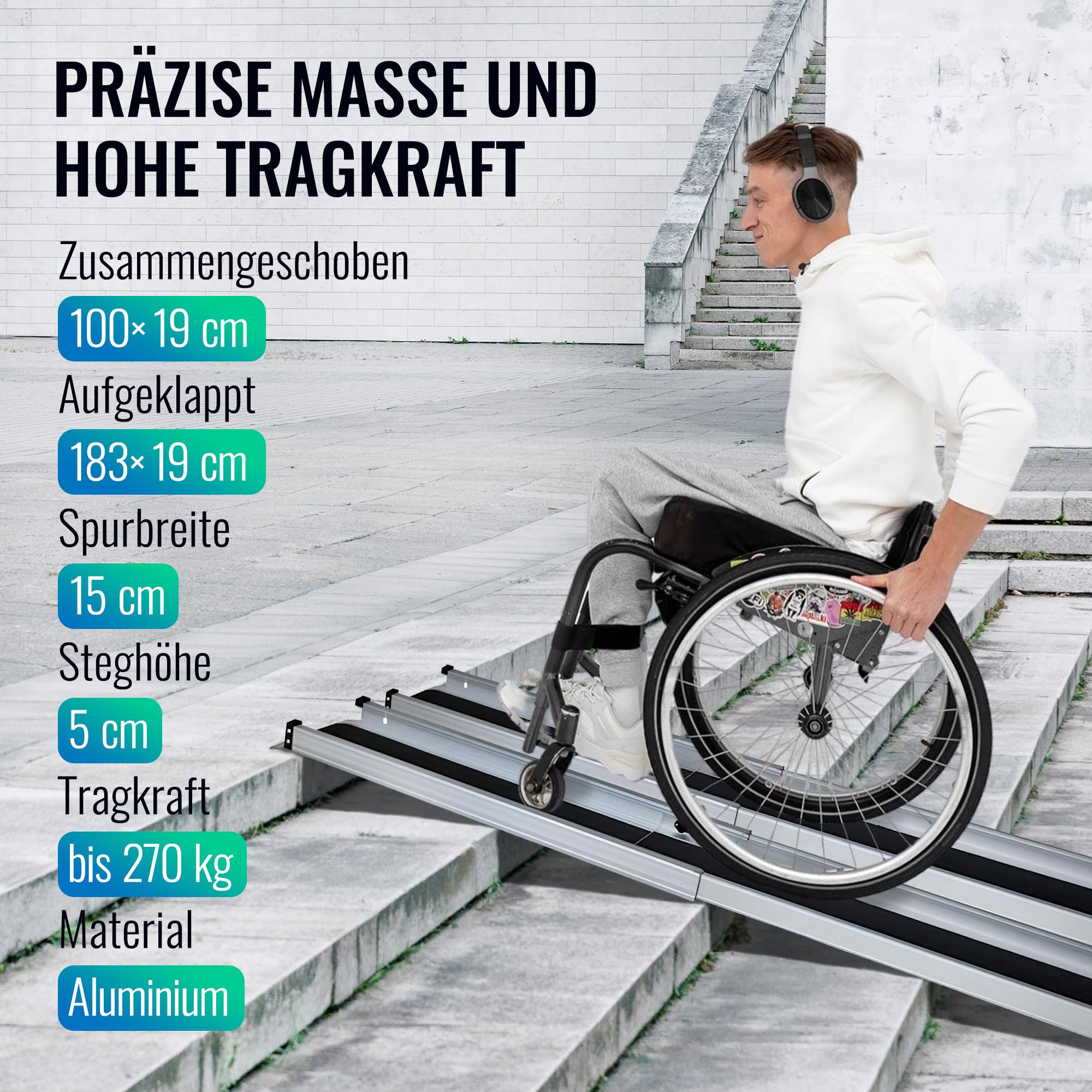 Rampa de aluminio para silla de ruedas, rampa telescópica plegable, de aluminio, rampa telescópica, 183 cm